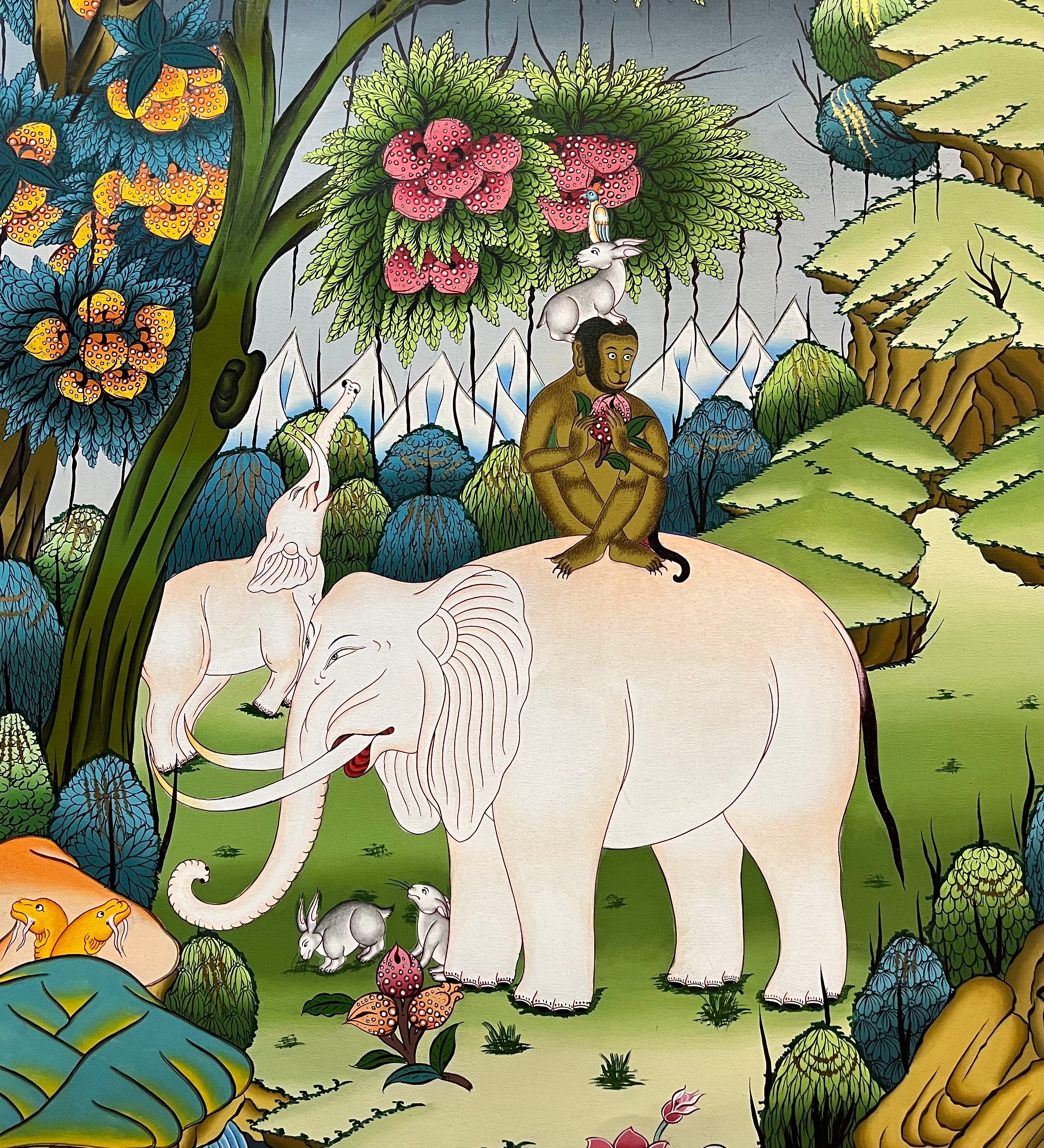 4 Harmonious Friends - Premium Thangka Painting - Himalayas Shop