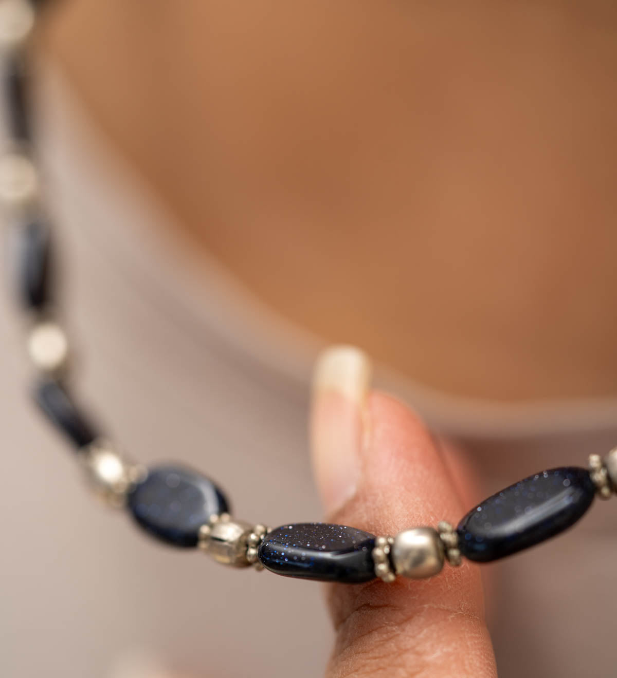 Blue Goldstone Beaded Necklace