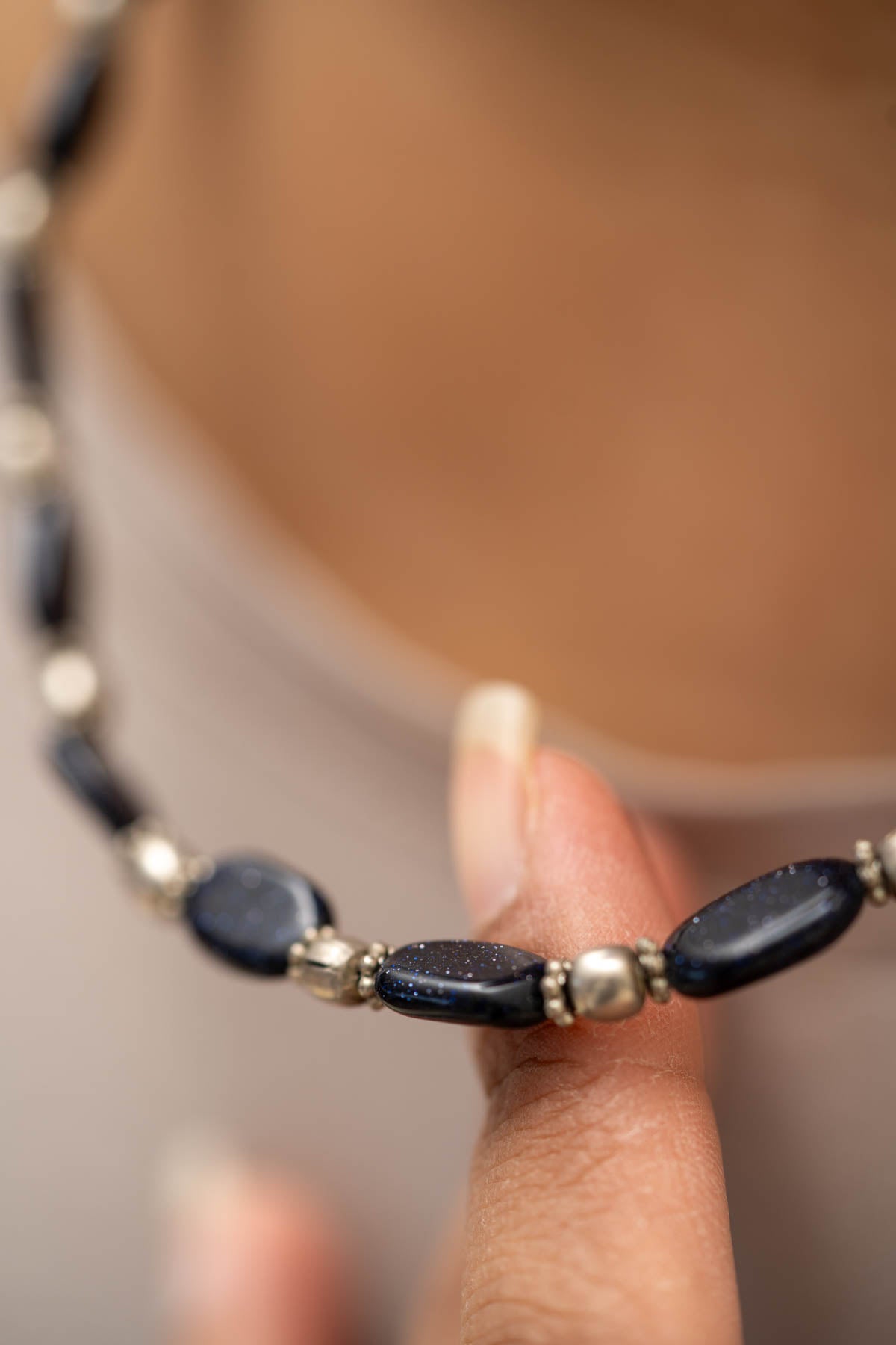 Blue Goldstone Beaded Necklace