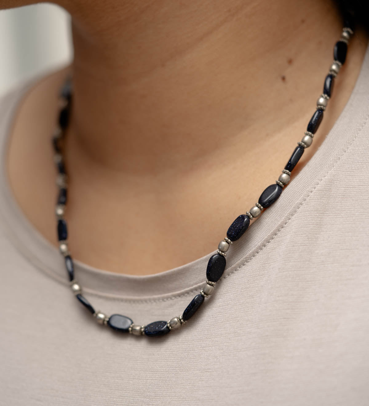 Blue Goldstone Beaded Necklace