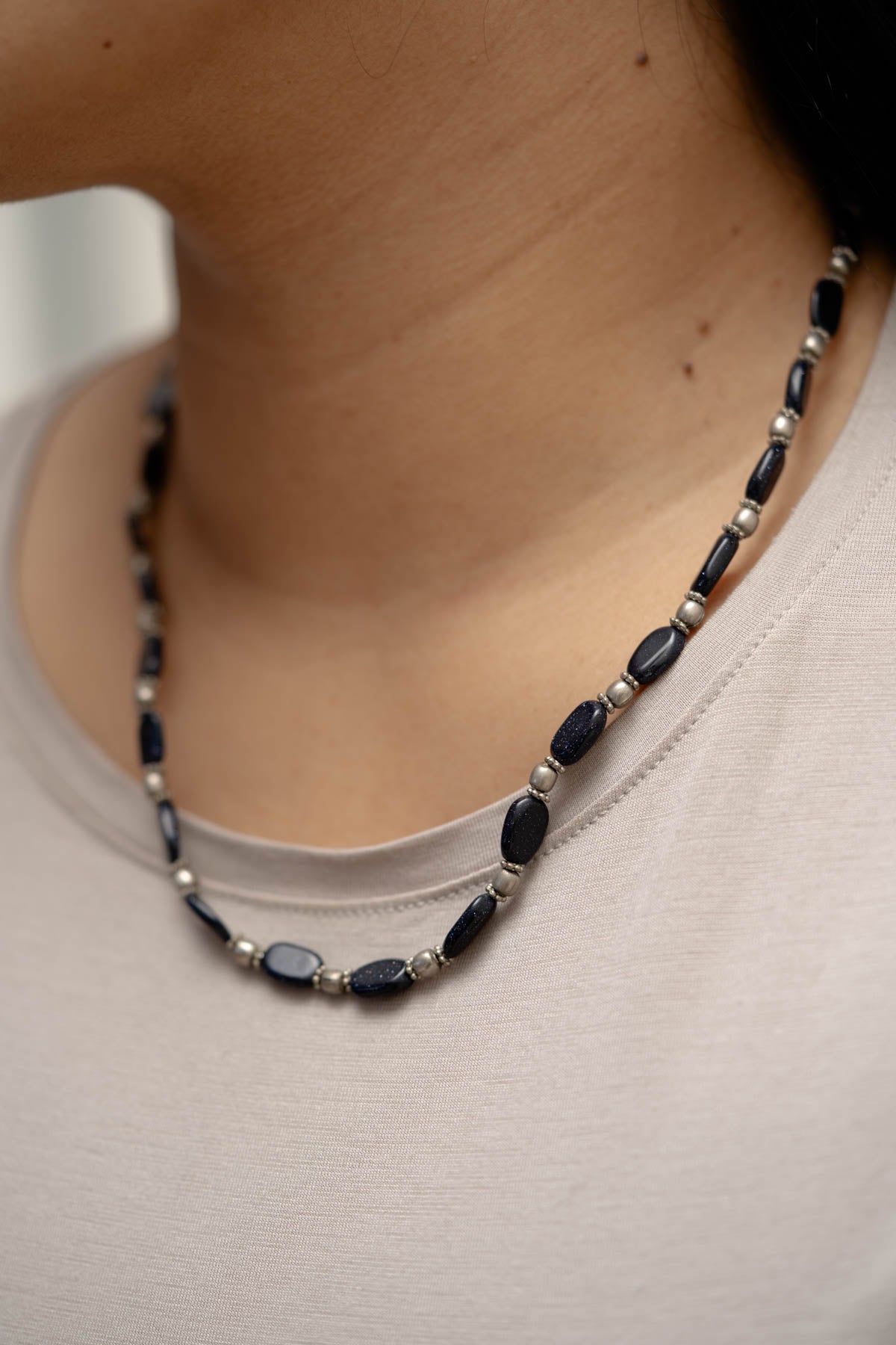 Blue Goldstone Beaded Necklace