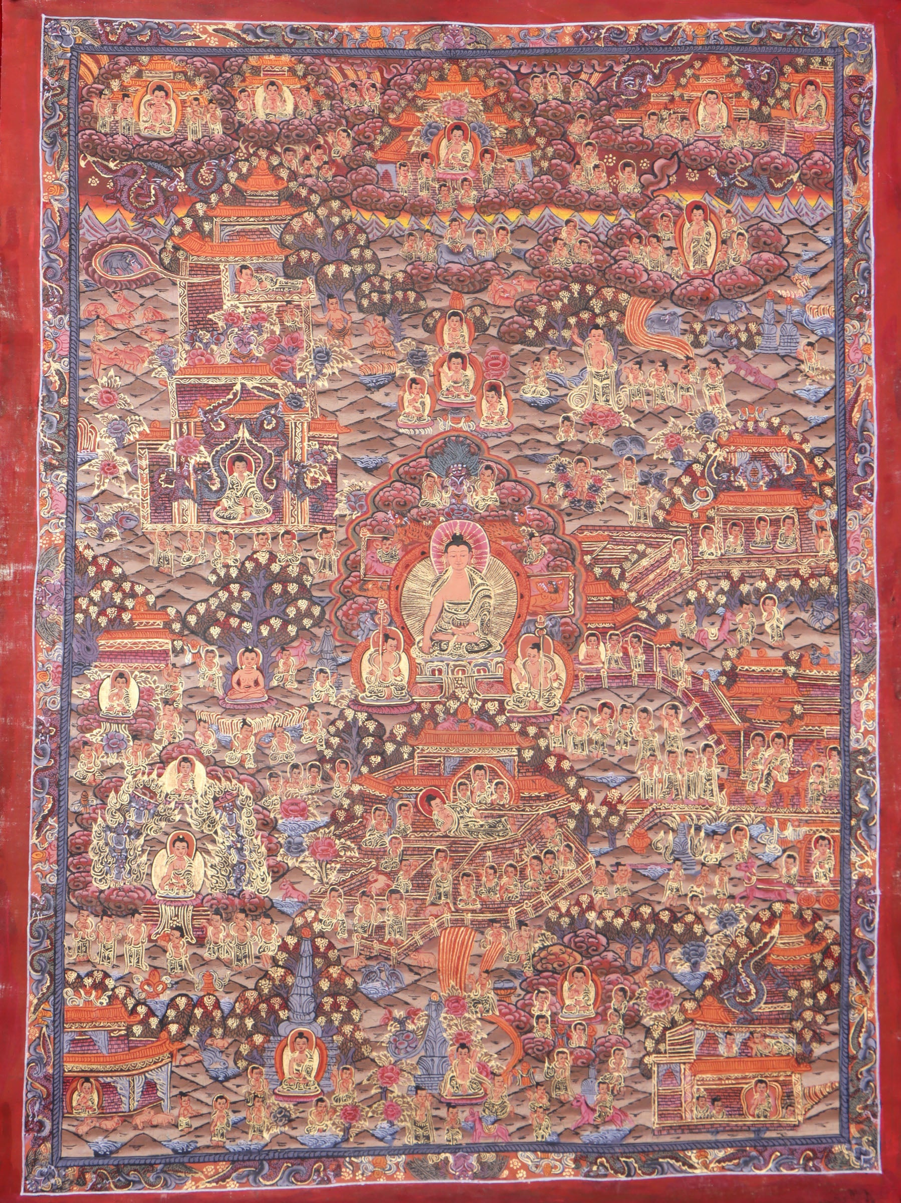 Buddha Life Thangka serves as an object of worship for reflection, inspiration, and devotion.