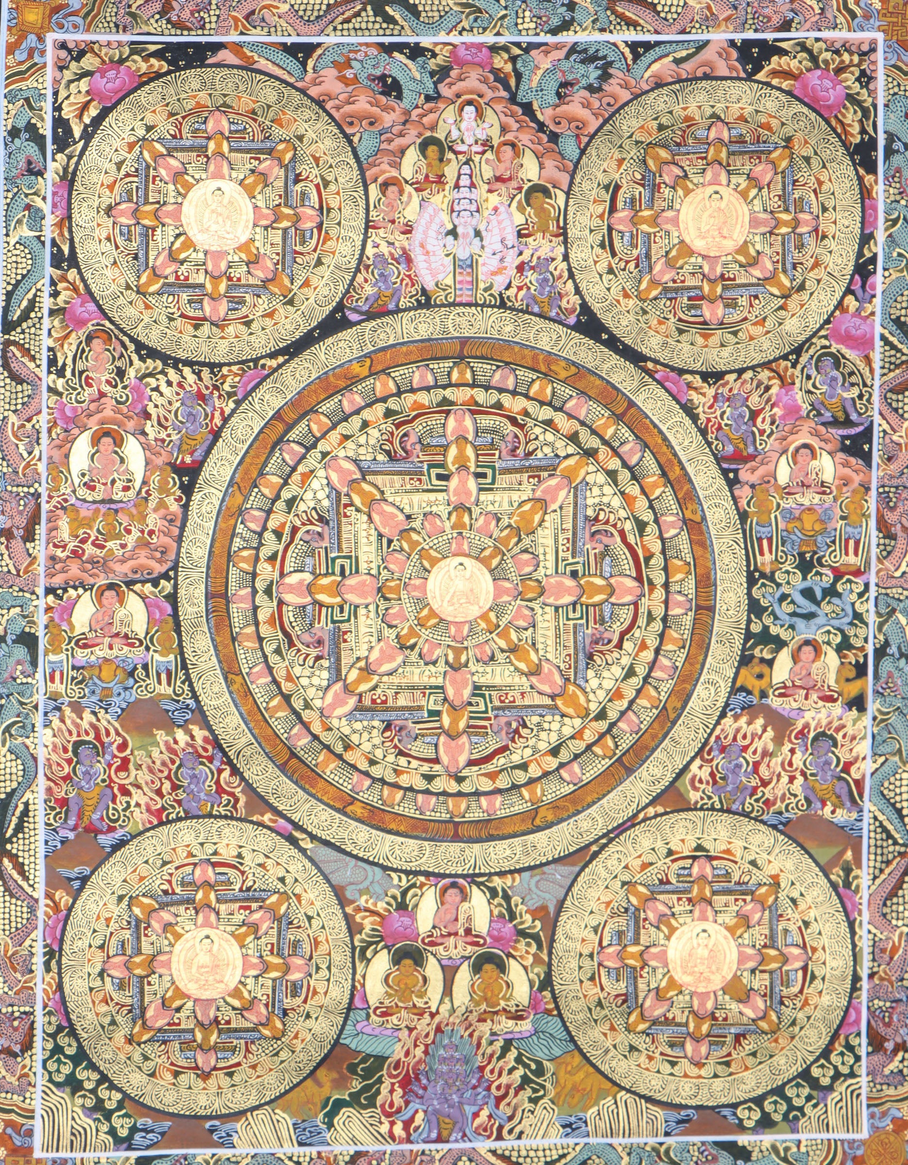Buddha Mandala Thangka serves as a visual portal to the enlightened realms.