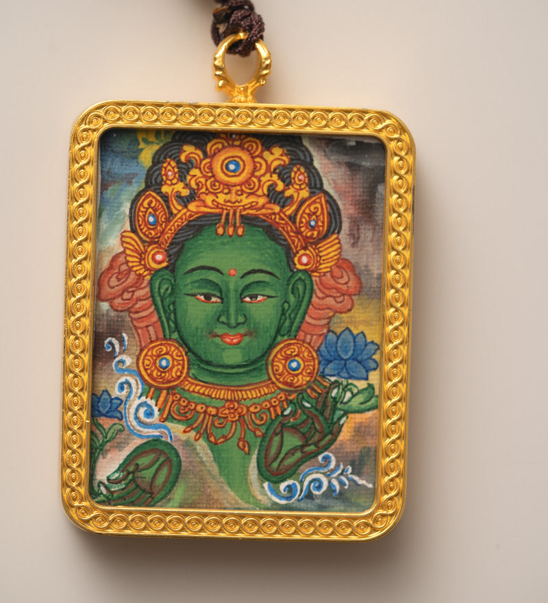 Green Tara Thangka with Locket