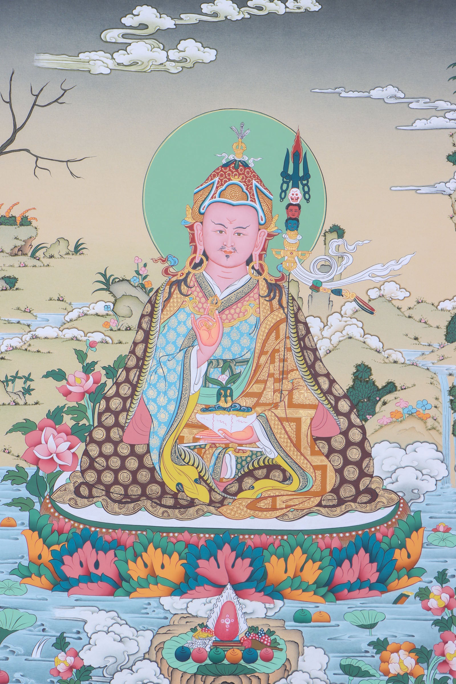 Guru thangka painting is an exquisite work of art and hand painted using natural stone color.- Karma Gadari