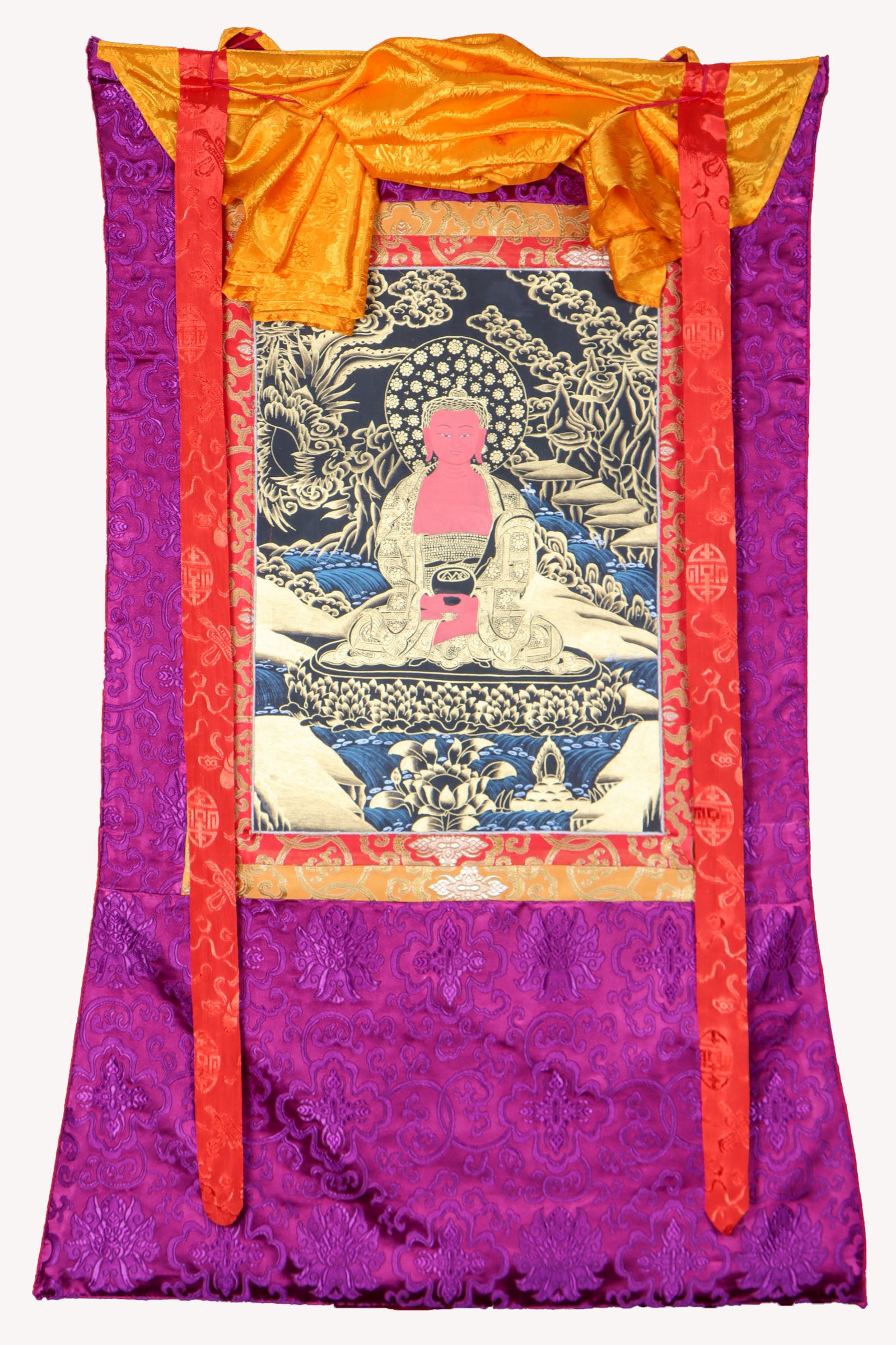 Shakyamuni Buddha Brocade Thangka for meditation.