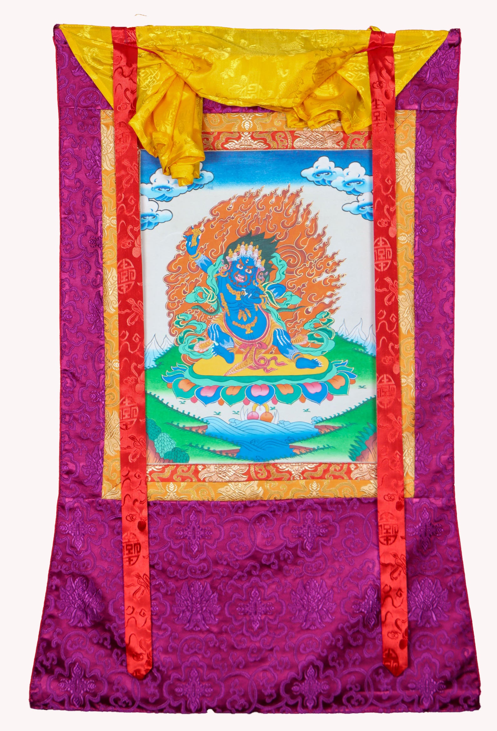 Vajrapani Brocade Thangka Painting for wall hanging decor.