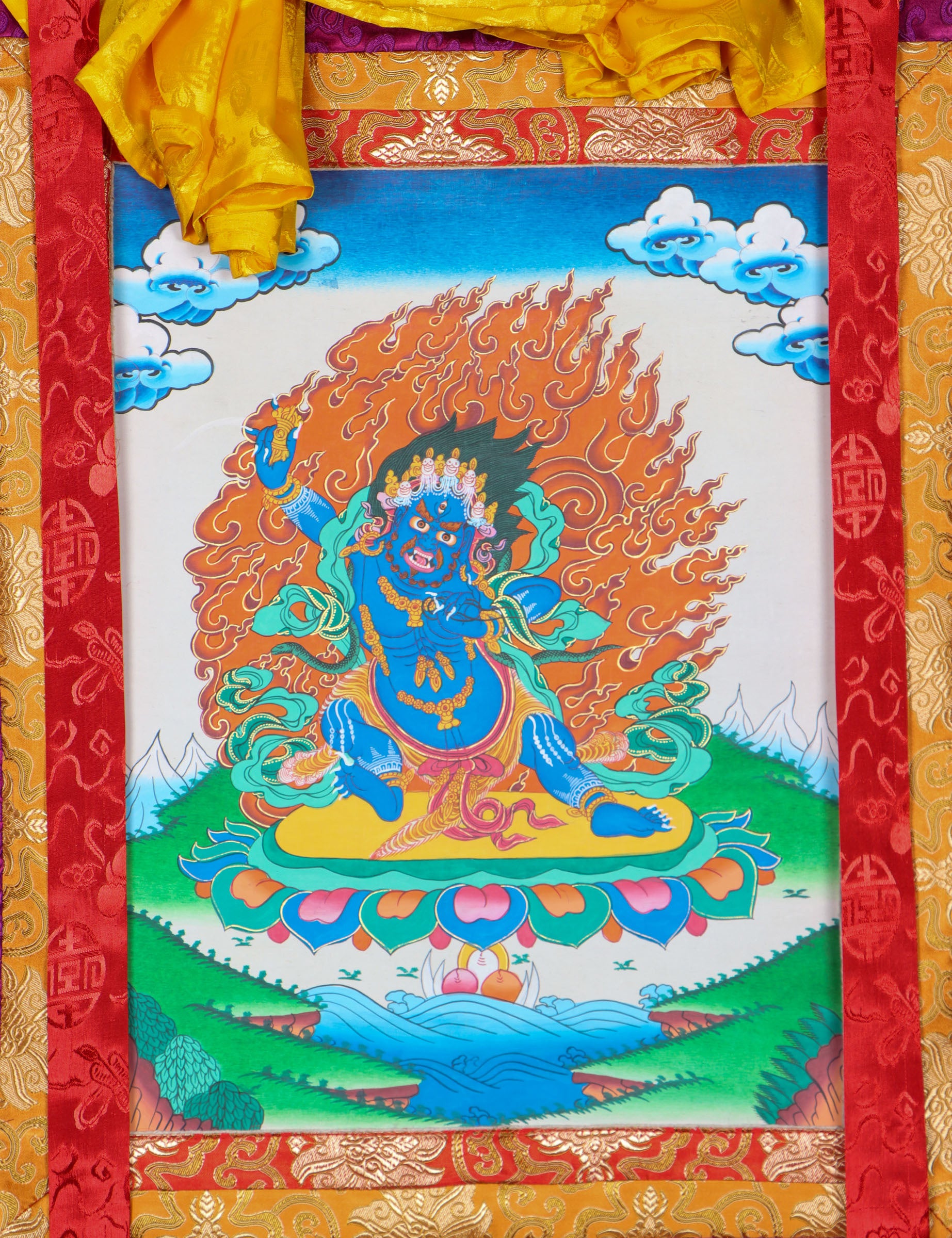 Vajrapani Brocade Thangka Painting for wall hanging decor.