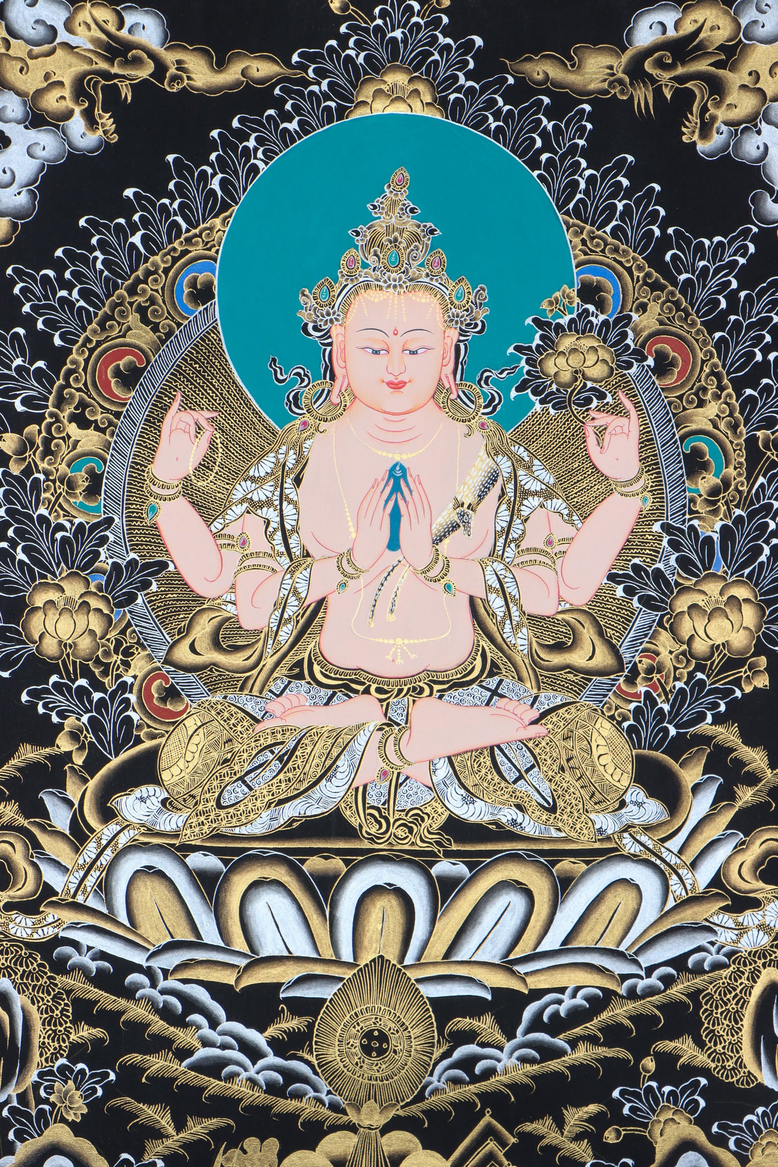 Chenrezig thangkas serve as objects of devotion and reverence.