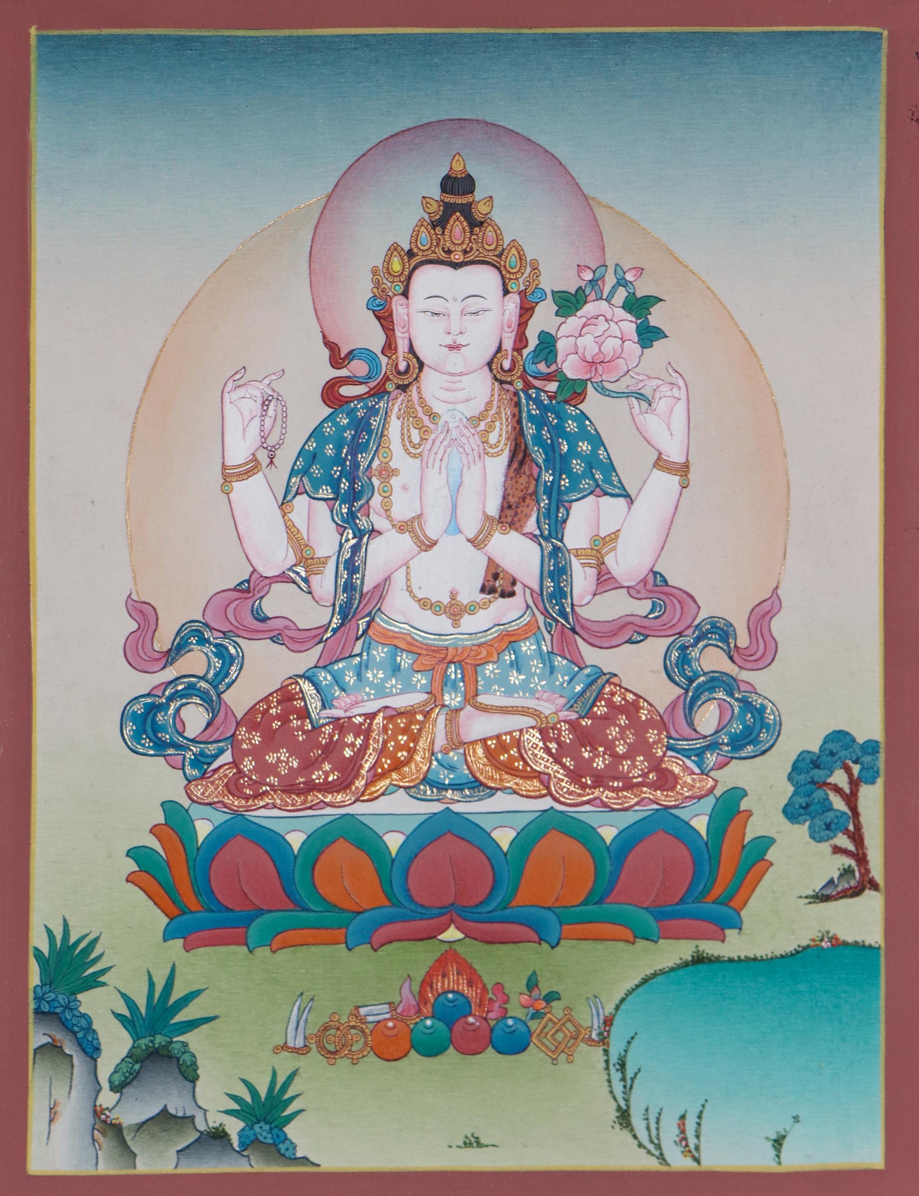 Chengrezig Boddhisattva of Compassion - Authentic Karma Gadri Thagka
