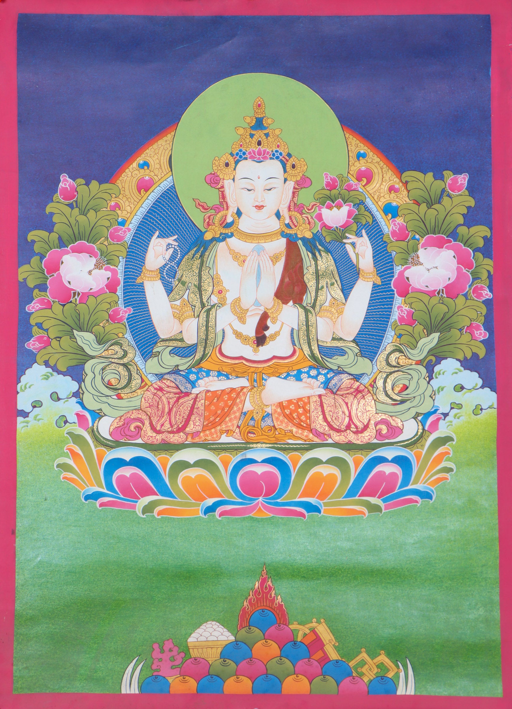 Chengresi Thangka Painting for spiritual practices.