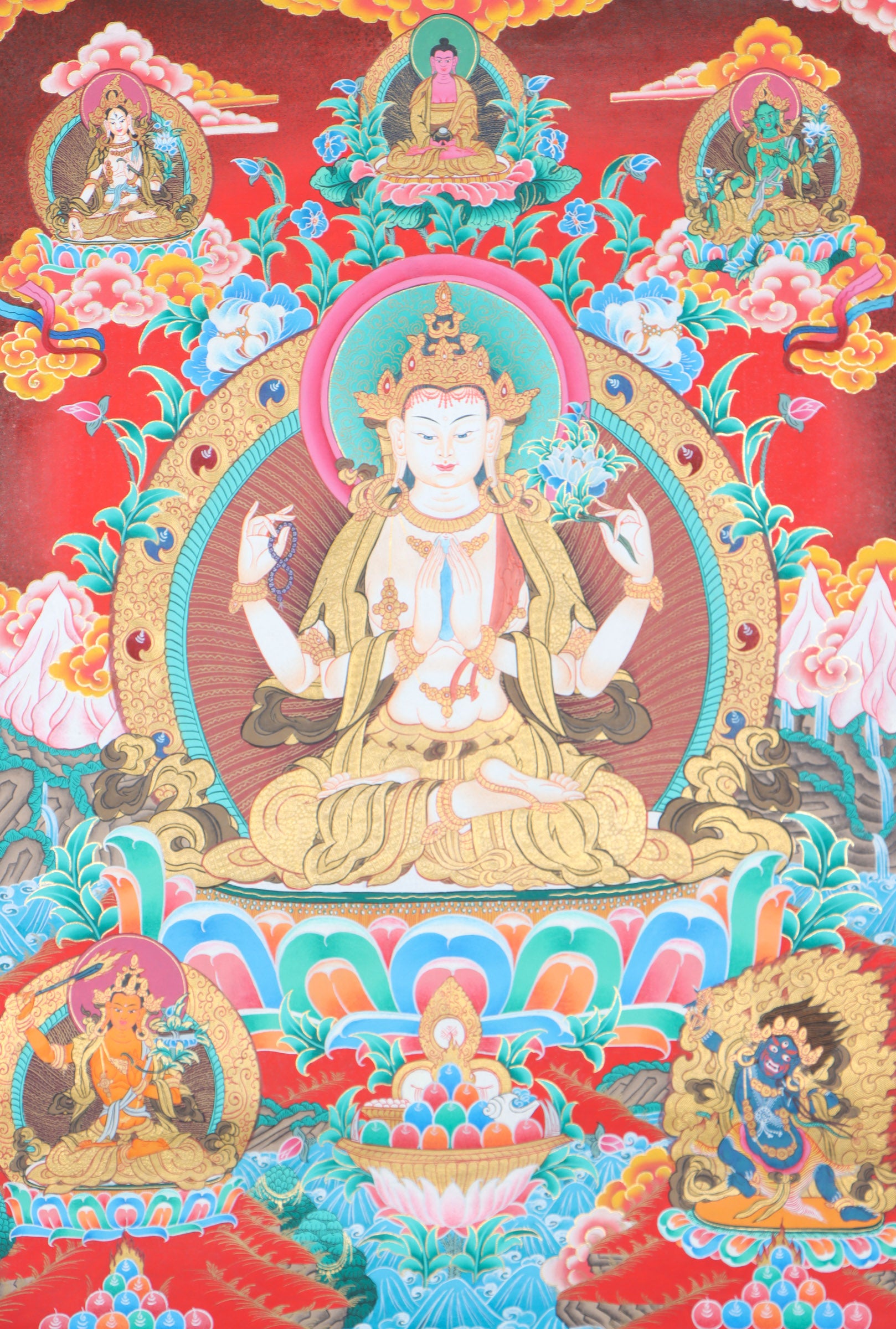 Chengresi Thangka Painting for  meditation, prayer, and spiritual learning. 