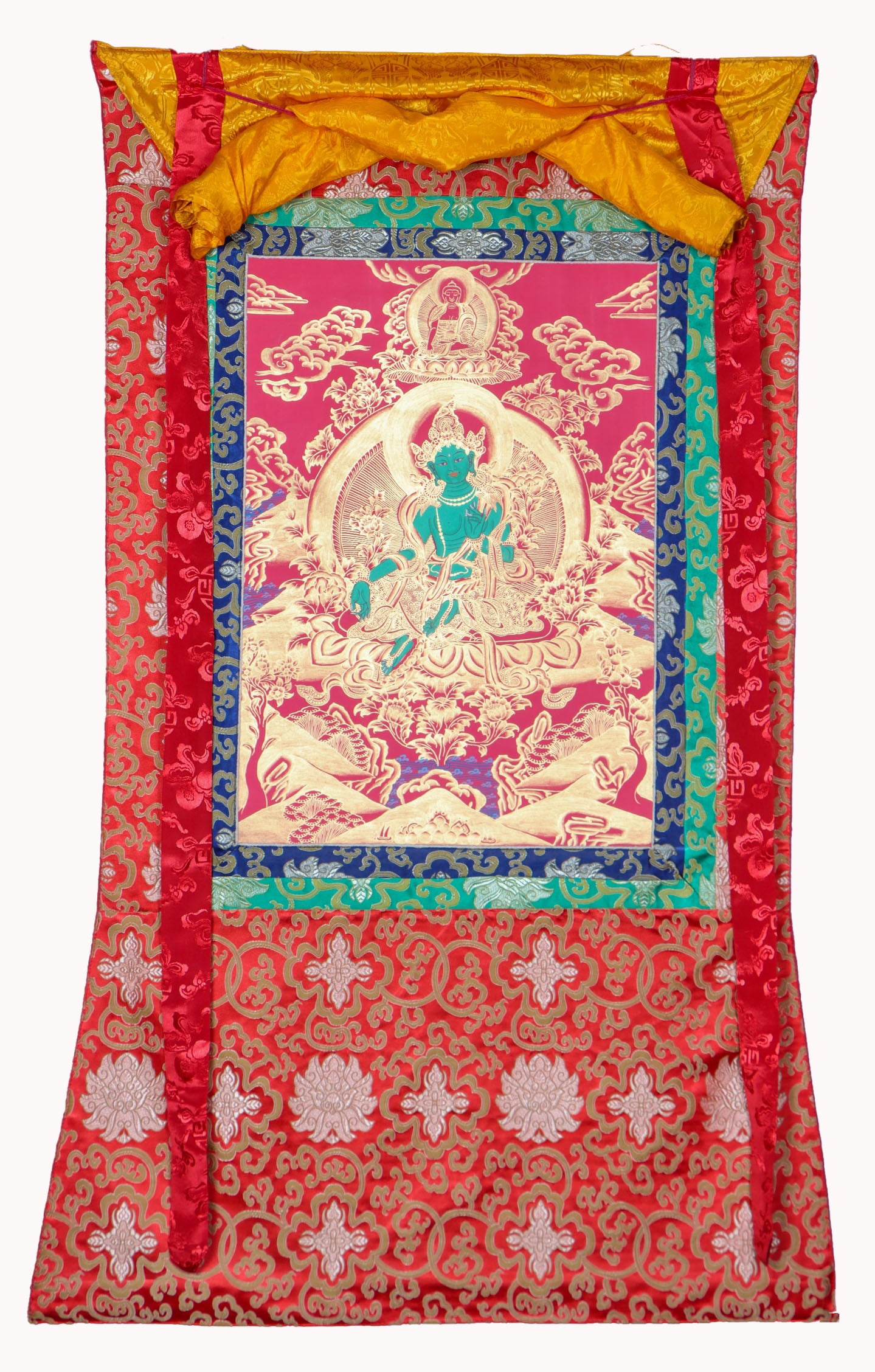 Green Tara Brocade Thangka Painting for meditation.