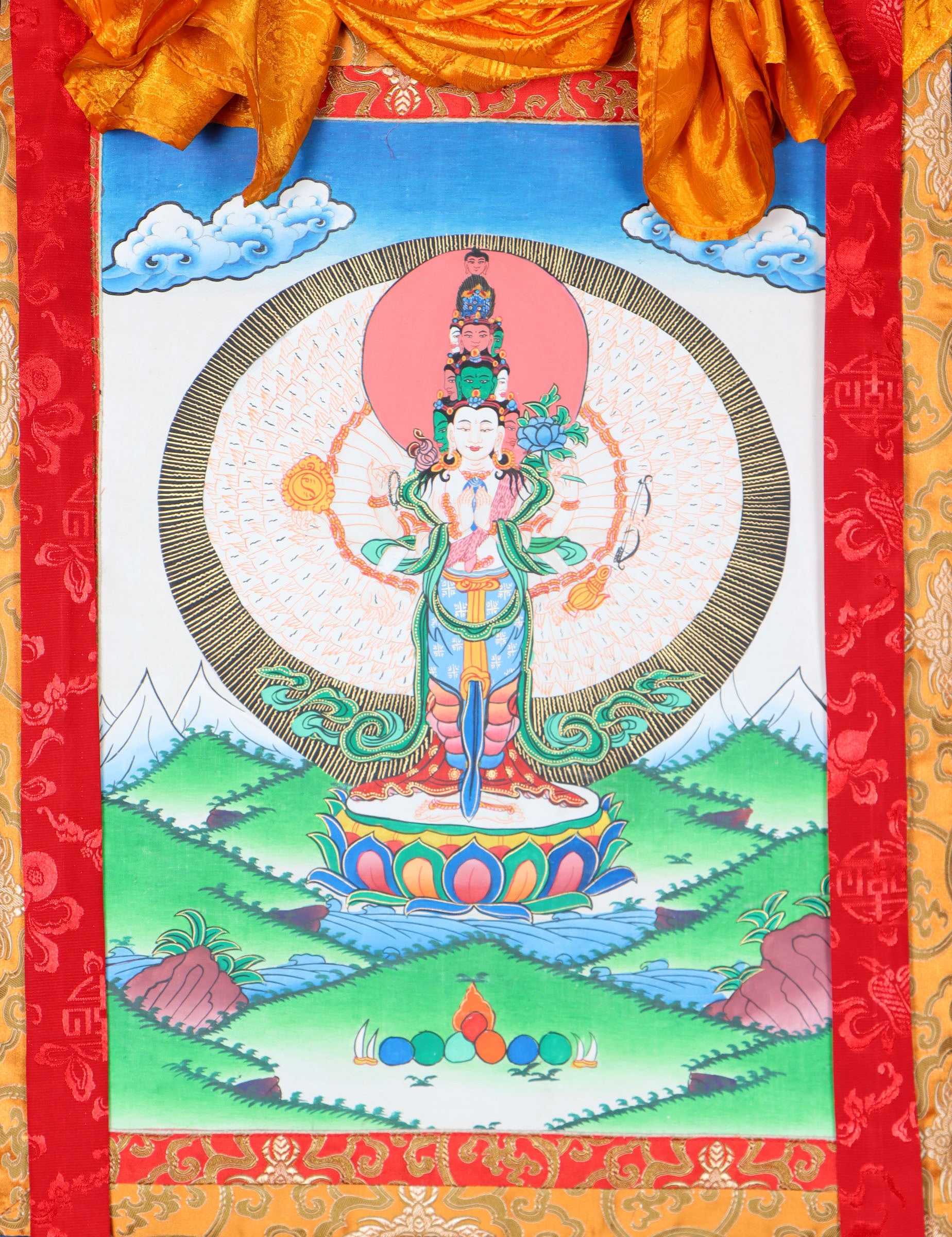 Avalokiteshvara Brocade Thangka Painting - Himalayas Shop