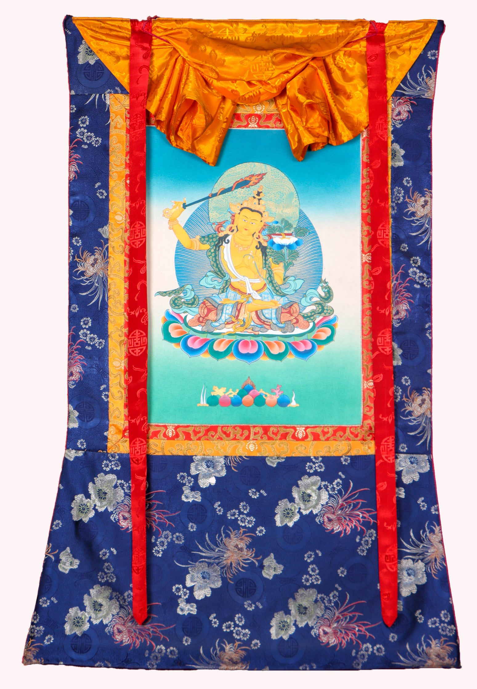 Manjushri Thangka Painting serves as an object of devotion and meditation.