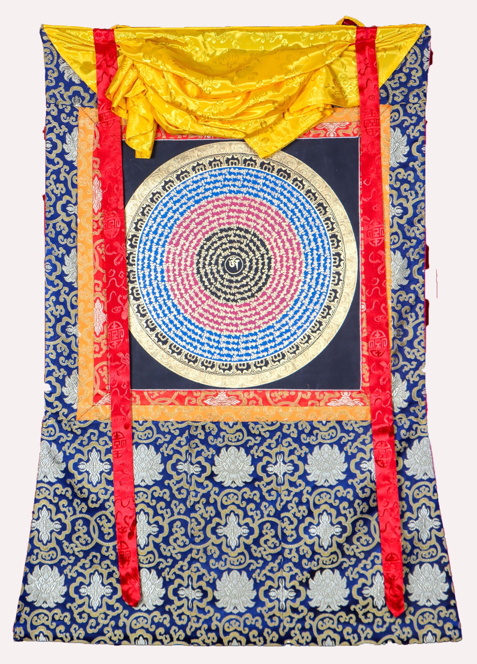 Mantra Mandala Brocade Thangka for wall decor.