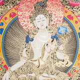 White Tara Thangka - Tibetan Painting