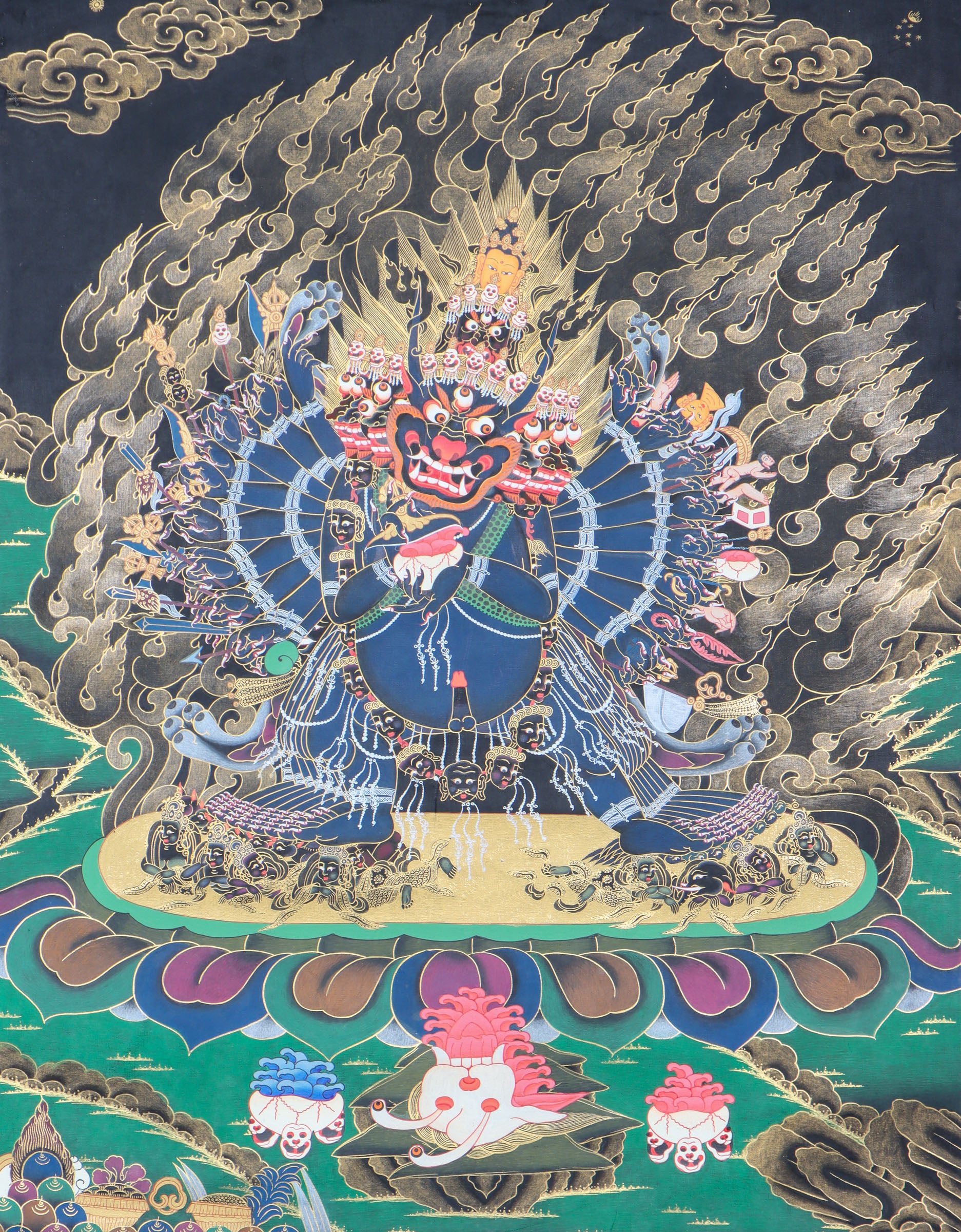 Yamantaka Thangka Painting for ignorance, delusion, and obstacles to enlightenment.