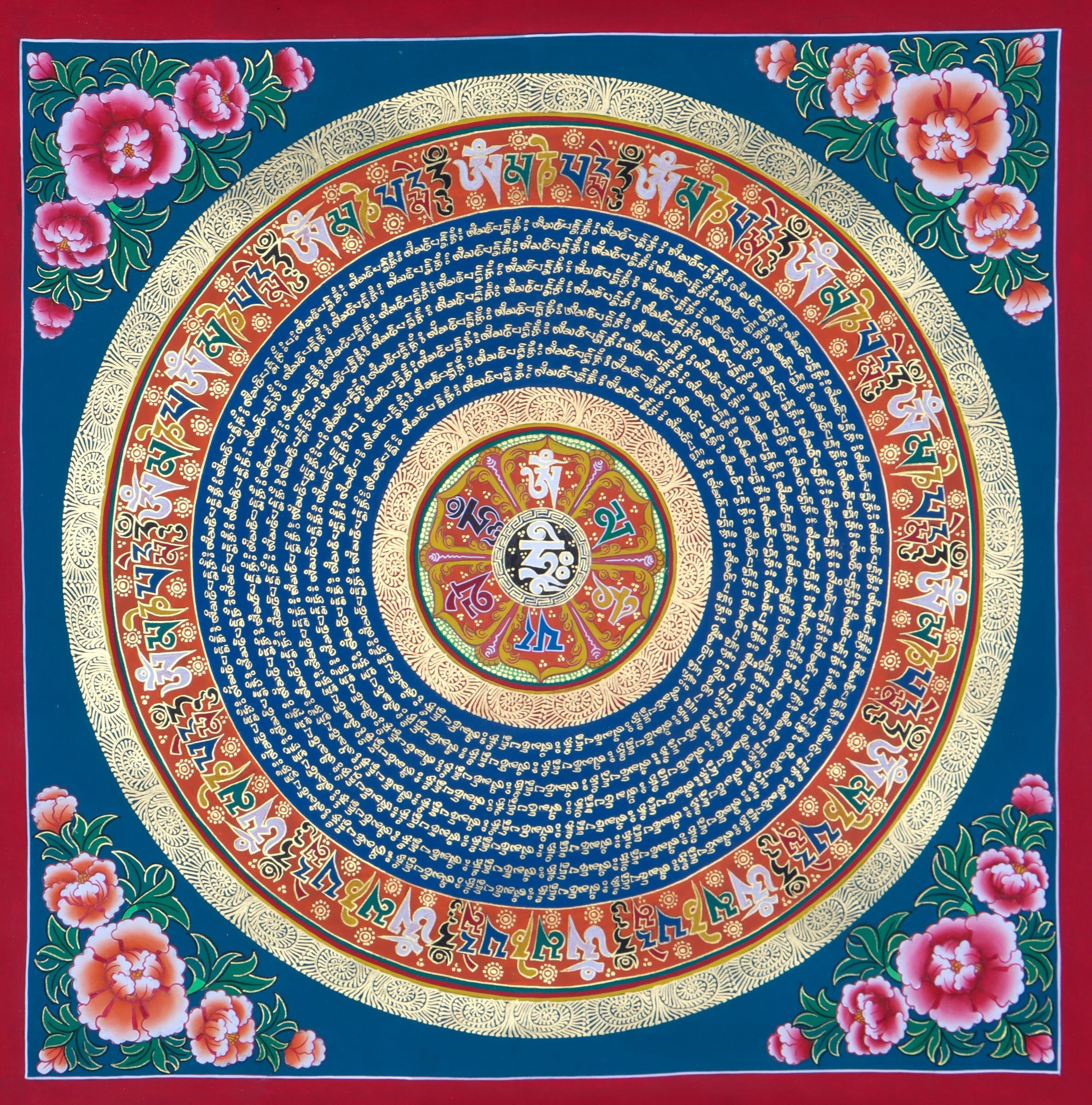 Blue Mantra Mandala Thangka for Meditation .