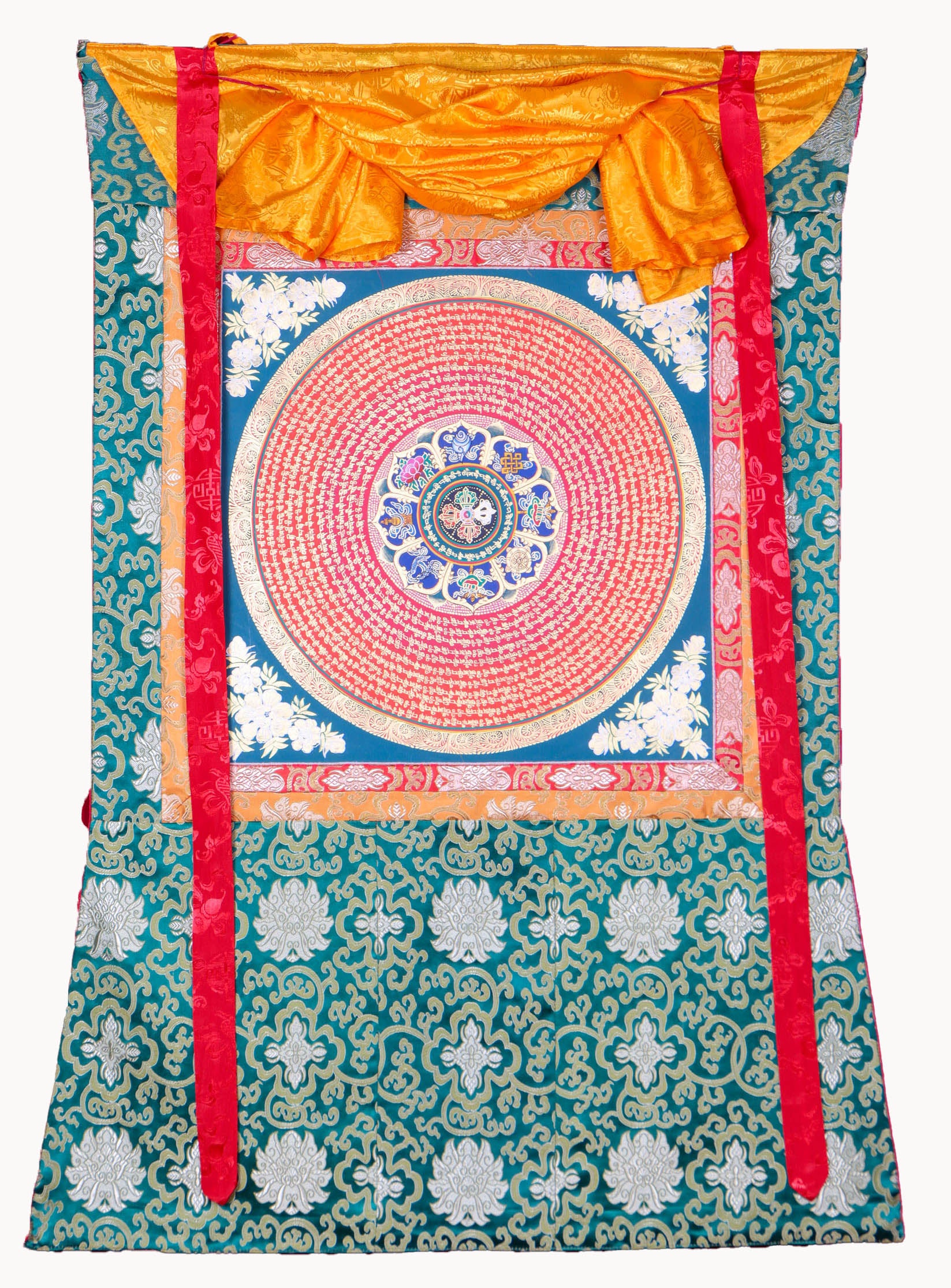 Mantra Mandala Brocade Thangka - Tibetan Handpainted Art