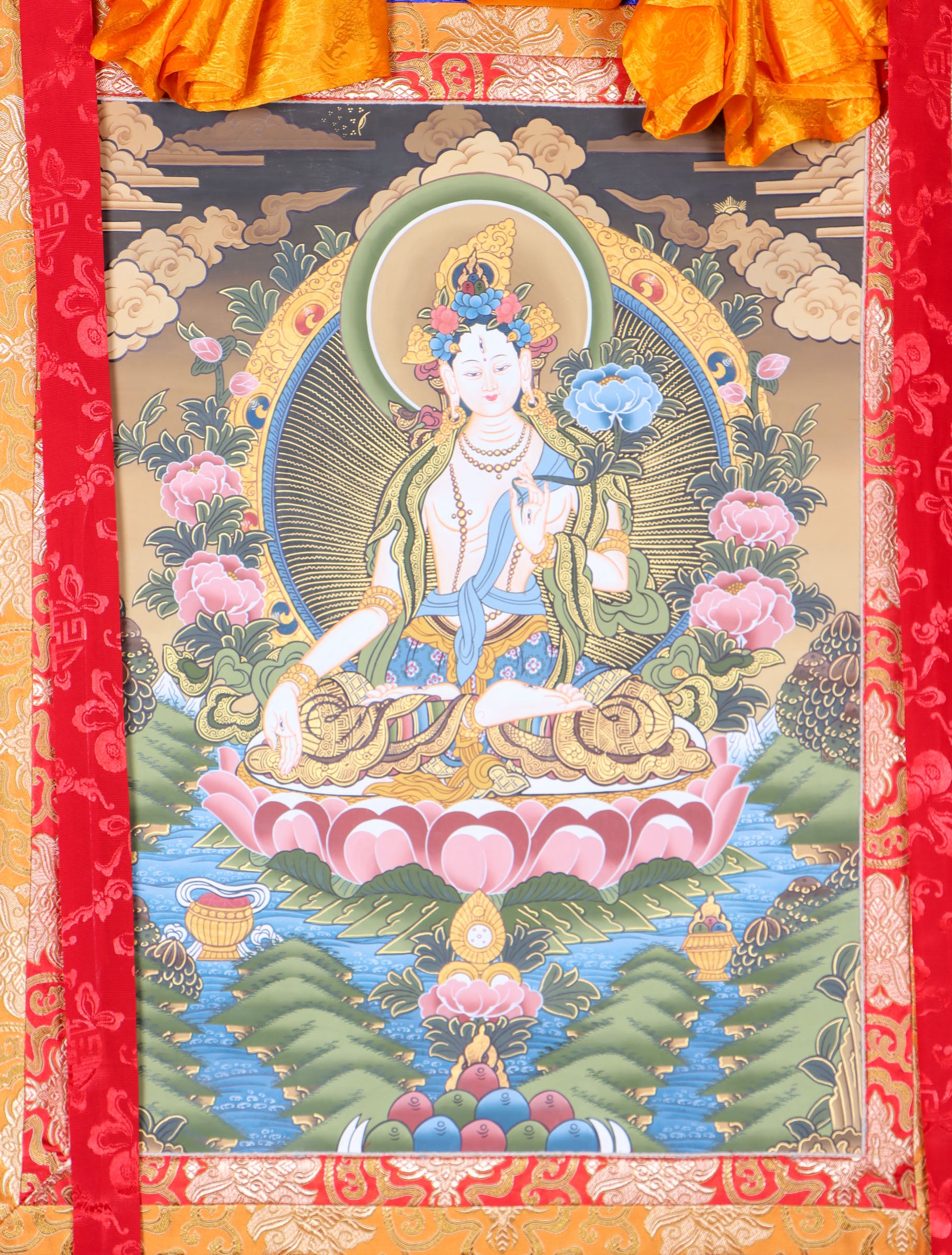 White Tara Thangka Painting for meditation.