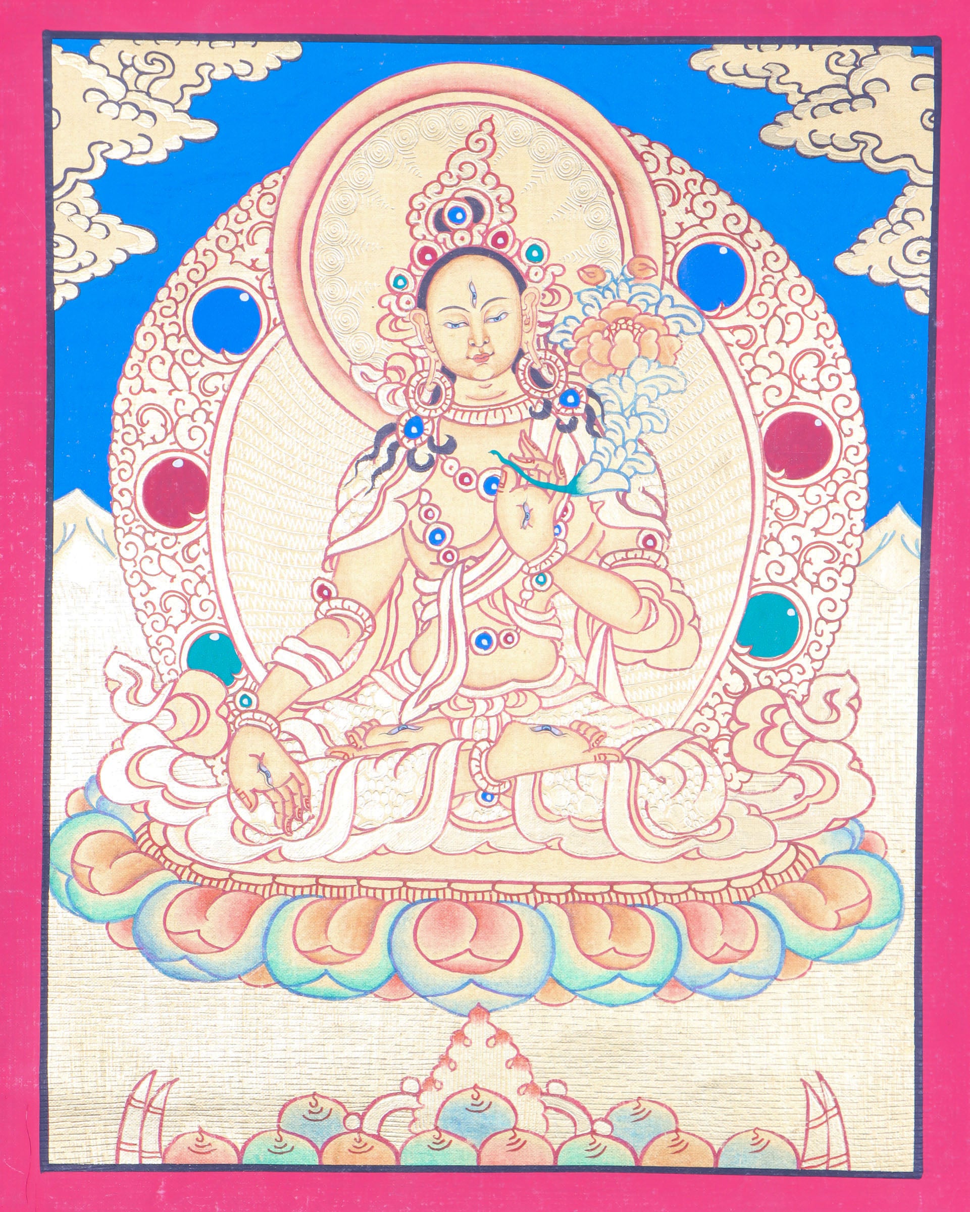 White Tara Thangka Painting is an ideal tool for meditative reflection.