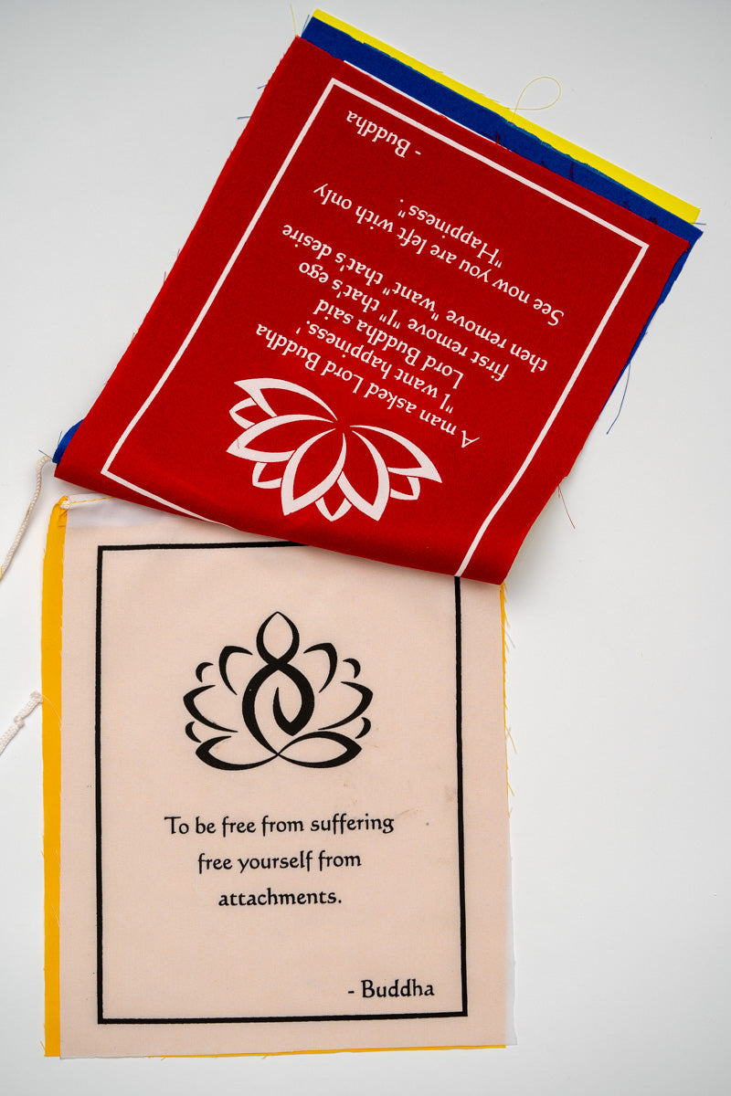 Buddha quote-adorned prayer flag
