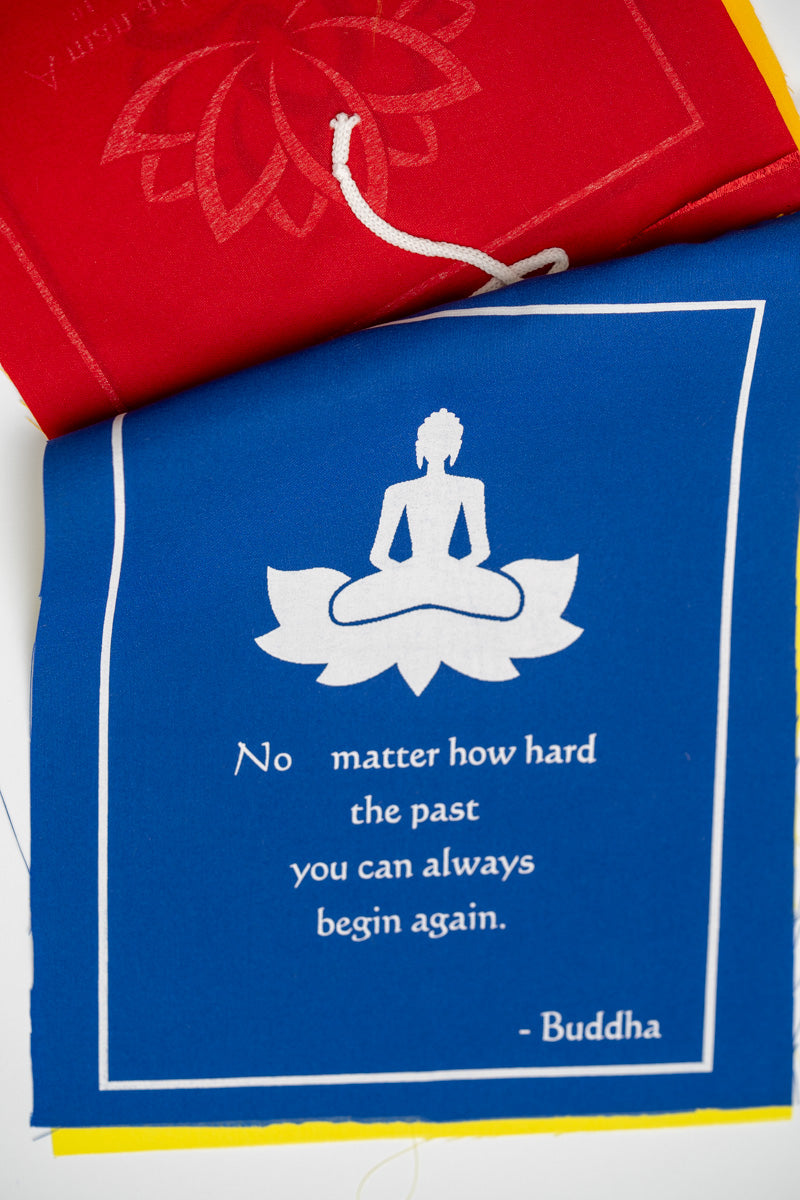 Buddha quote-adorned prayer flag
