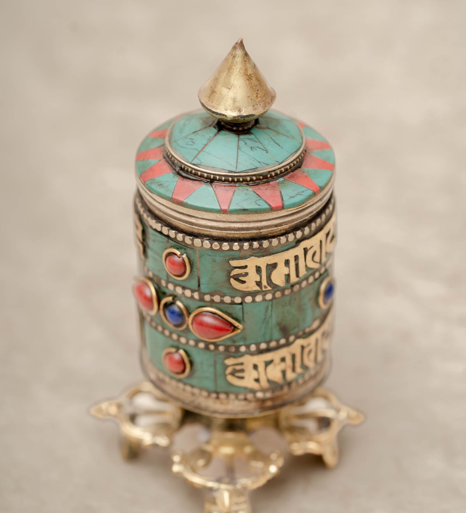 Turquoise & Coral Vajra Prayer Wheel