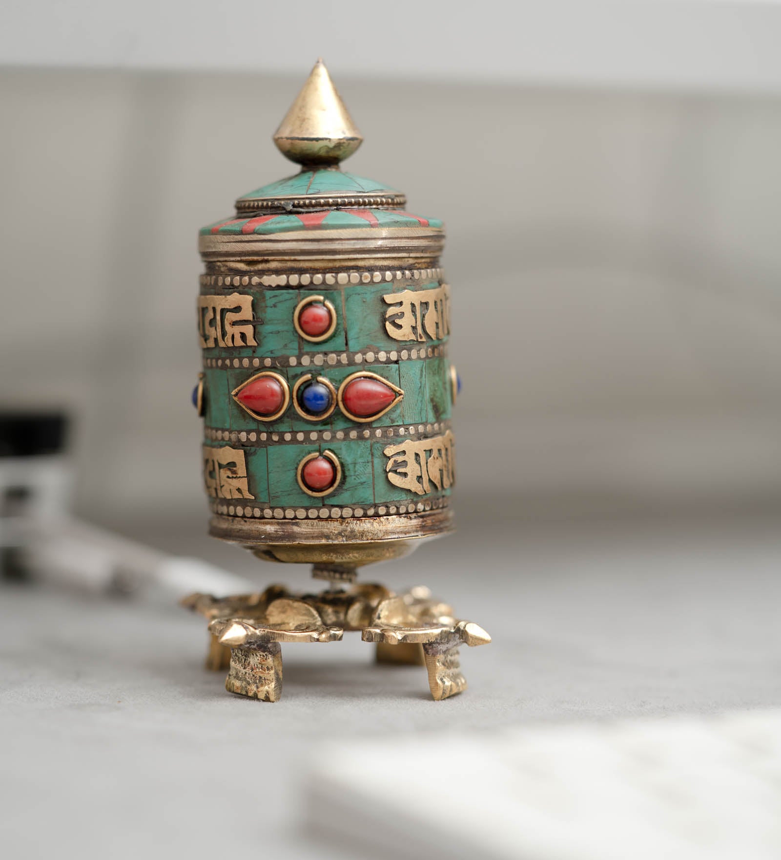 Turquoise & Coral Vajra Prayer Wheel