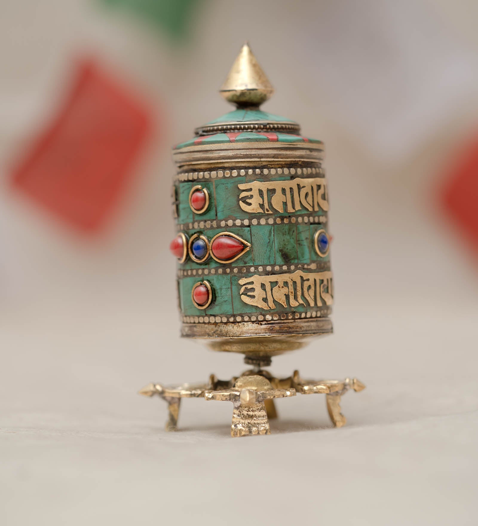 Turquoise & Coral Vajra Prayer Wheel
