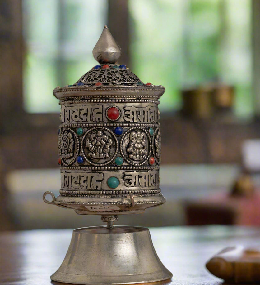 Gemstone Mantra Prayer Wheel for prayer and meditation.