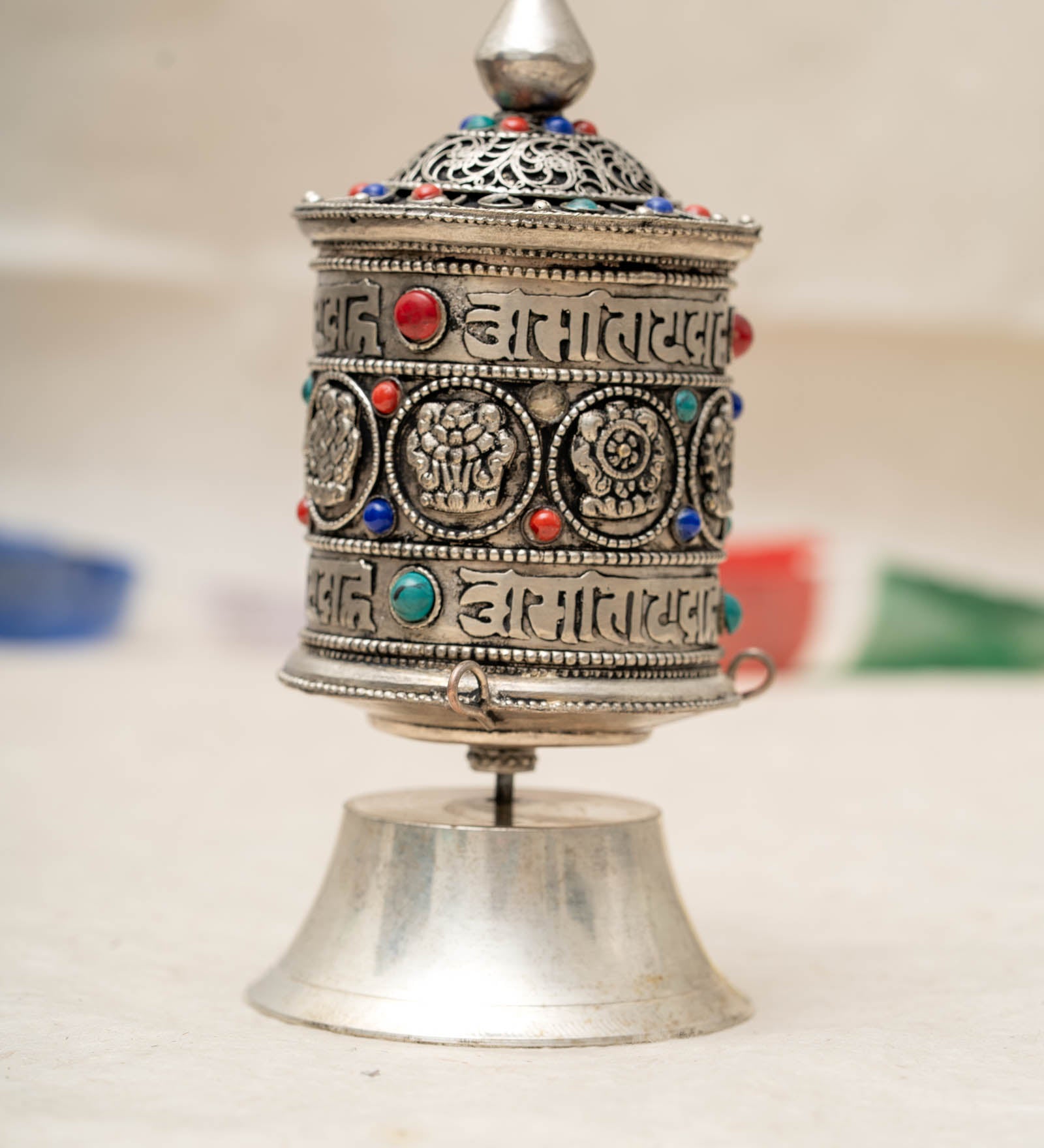 Gemstone Mantra Prayer Wheel for prayer and meditation.