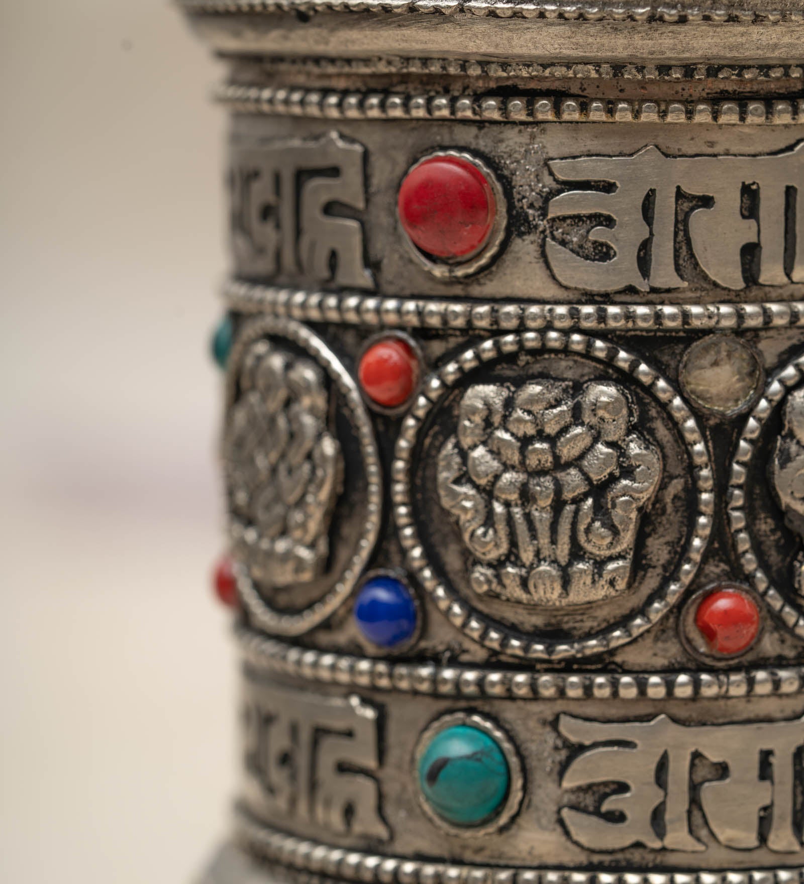 Gemstone Mantra Prayer Wheel for prayer and meditation.