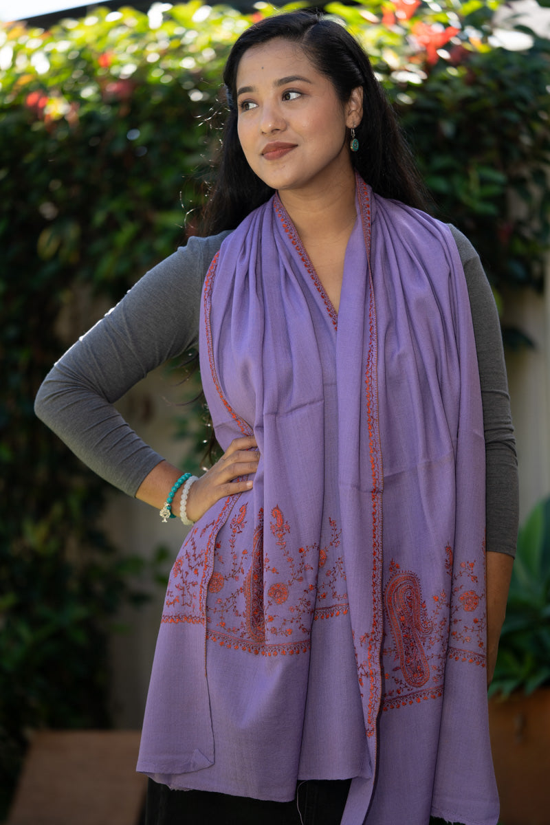 Hand Embroidered Pashmina Shawl - 100 % Cashmere