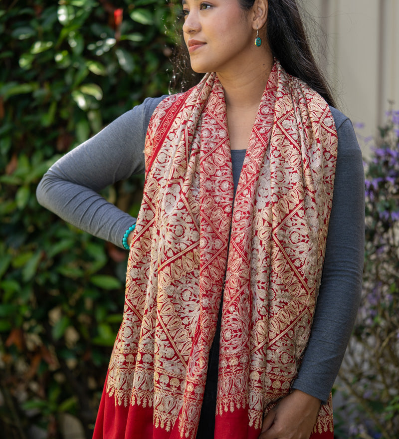 Heavy Embroidery Pashmina Shawl - 100% cashmere shawl