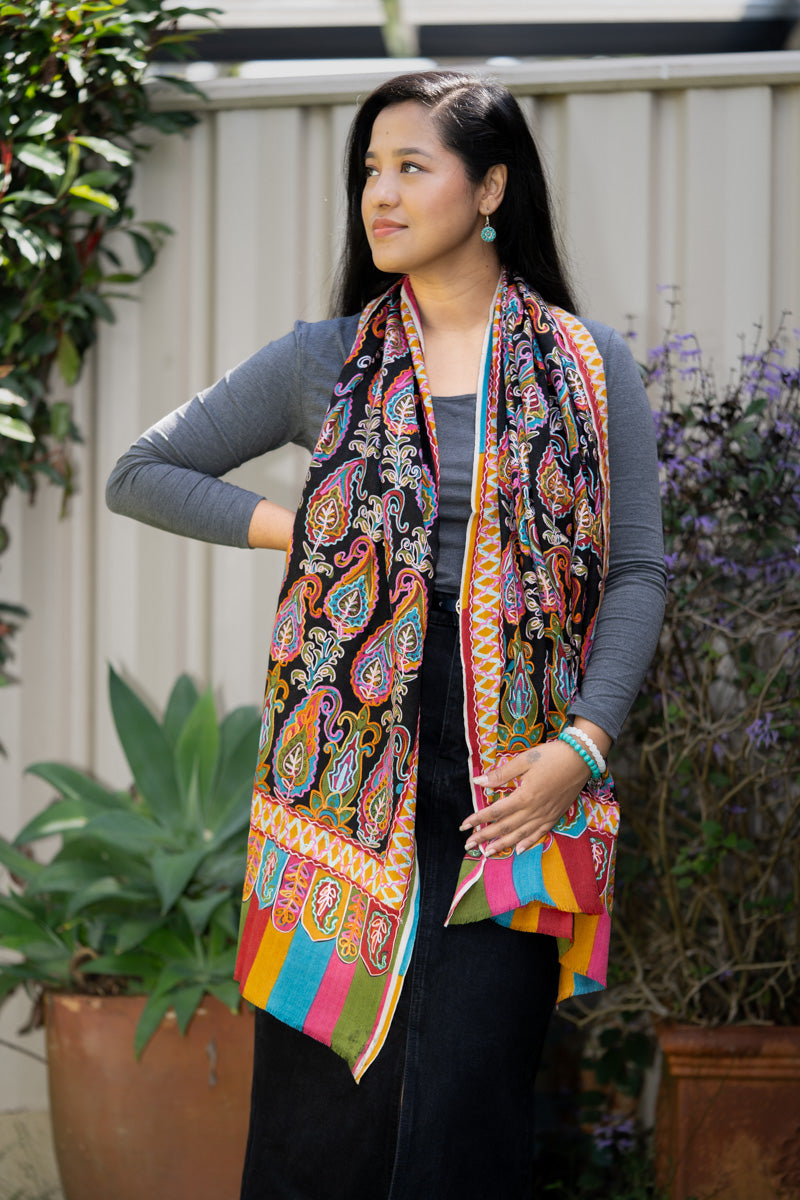 Heavy Embroidered Pashmina Shawl - 100 % Cashmere Shawl
