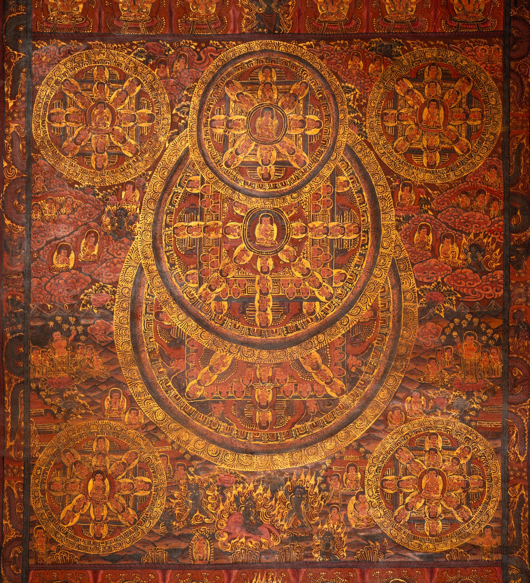 Antique Buddha Mandala Thangka Painting for wall hanging decor.