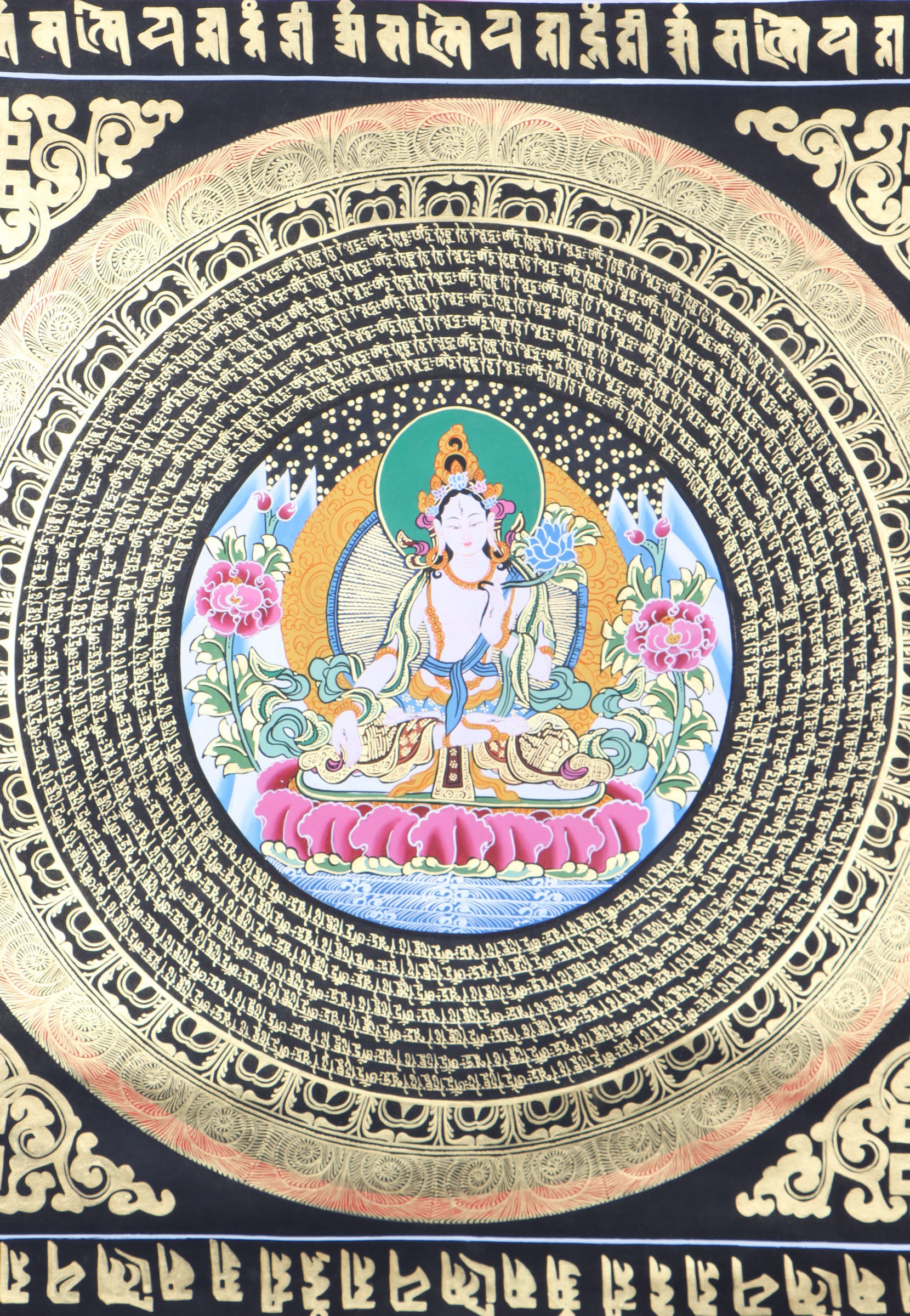 White Tara Mandala Thangka for spiritual practices and mini altar.