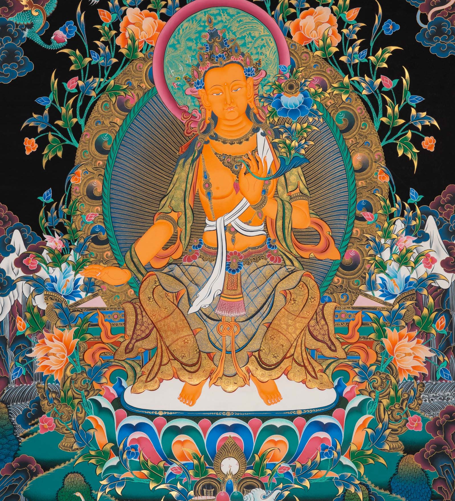 Maitreya Buddha Thangka - Sacred Handpainted Art