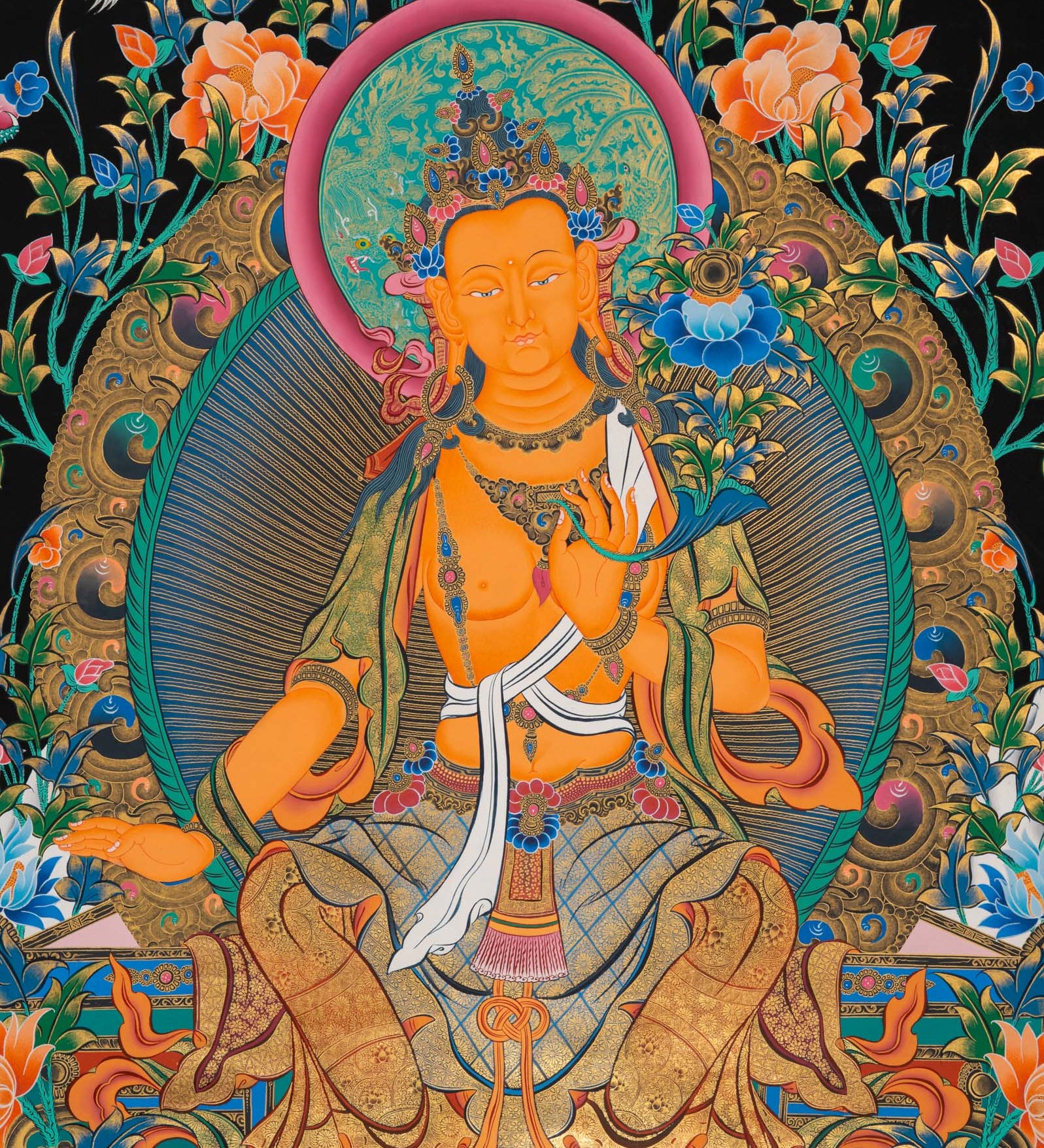 Maitreya Buddha Thangka - Sacred Handpainted Art