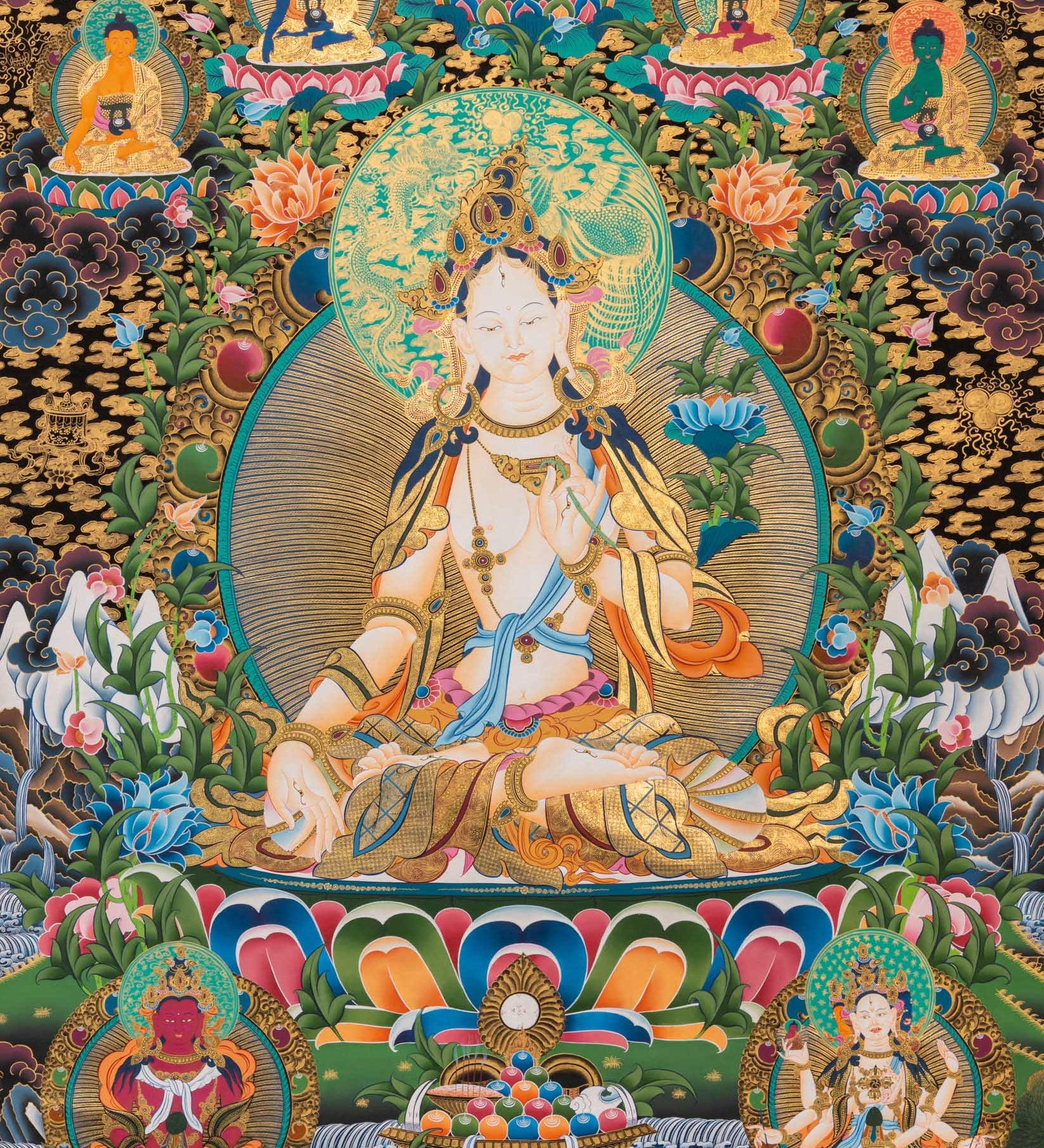 White Tara Thangka Painting - Sacred Art