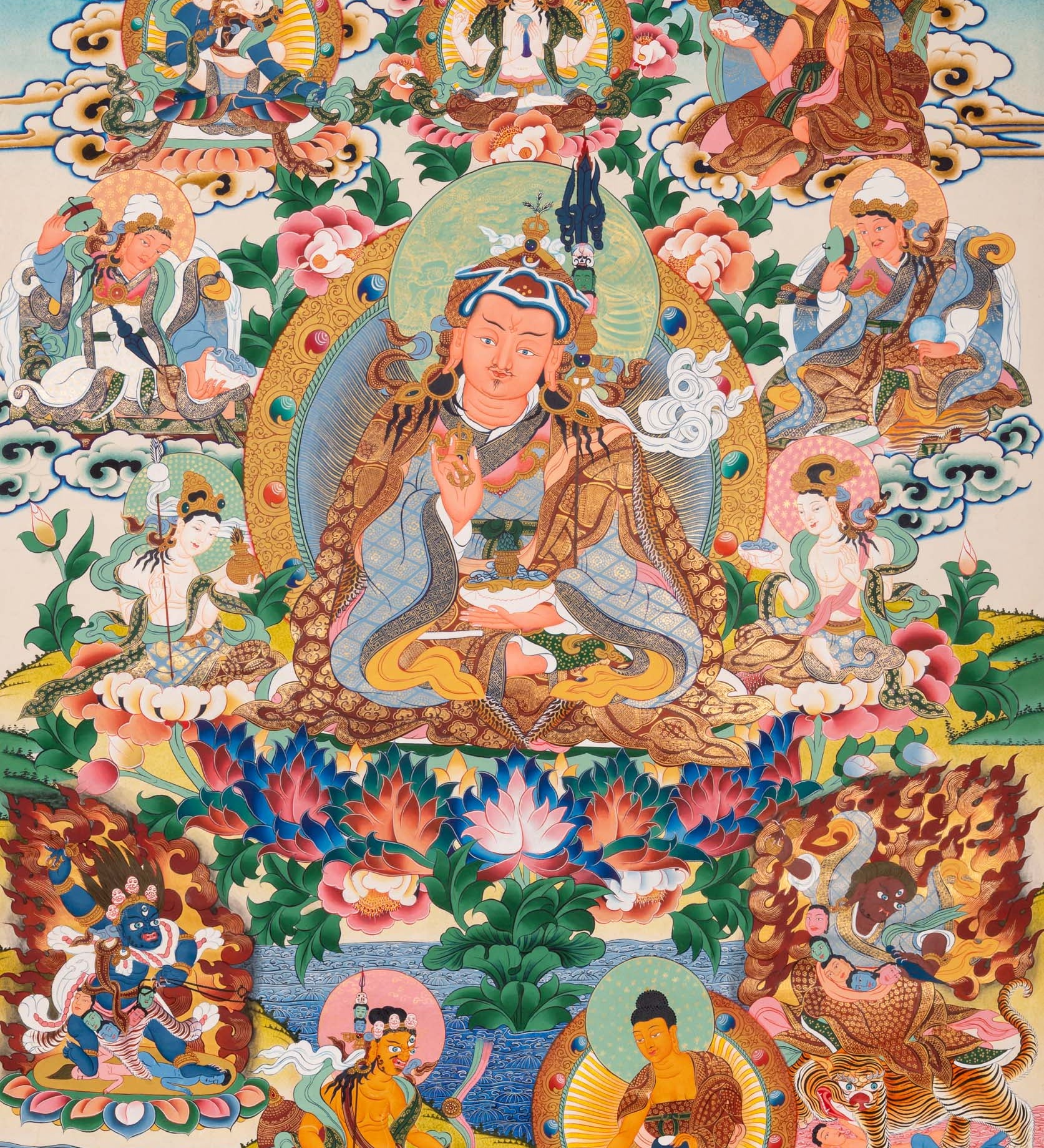 Guru Rinpoche (Padmasambhava) Thangka - Sacred Tibetan Painting