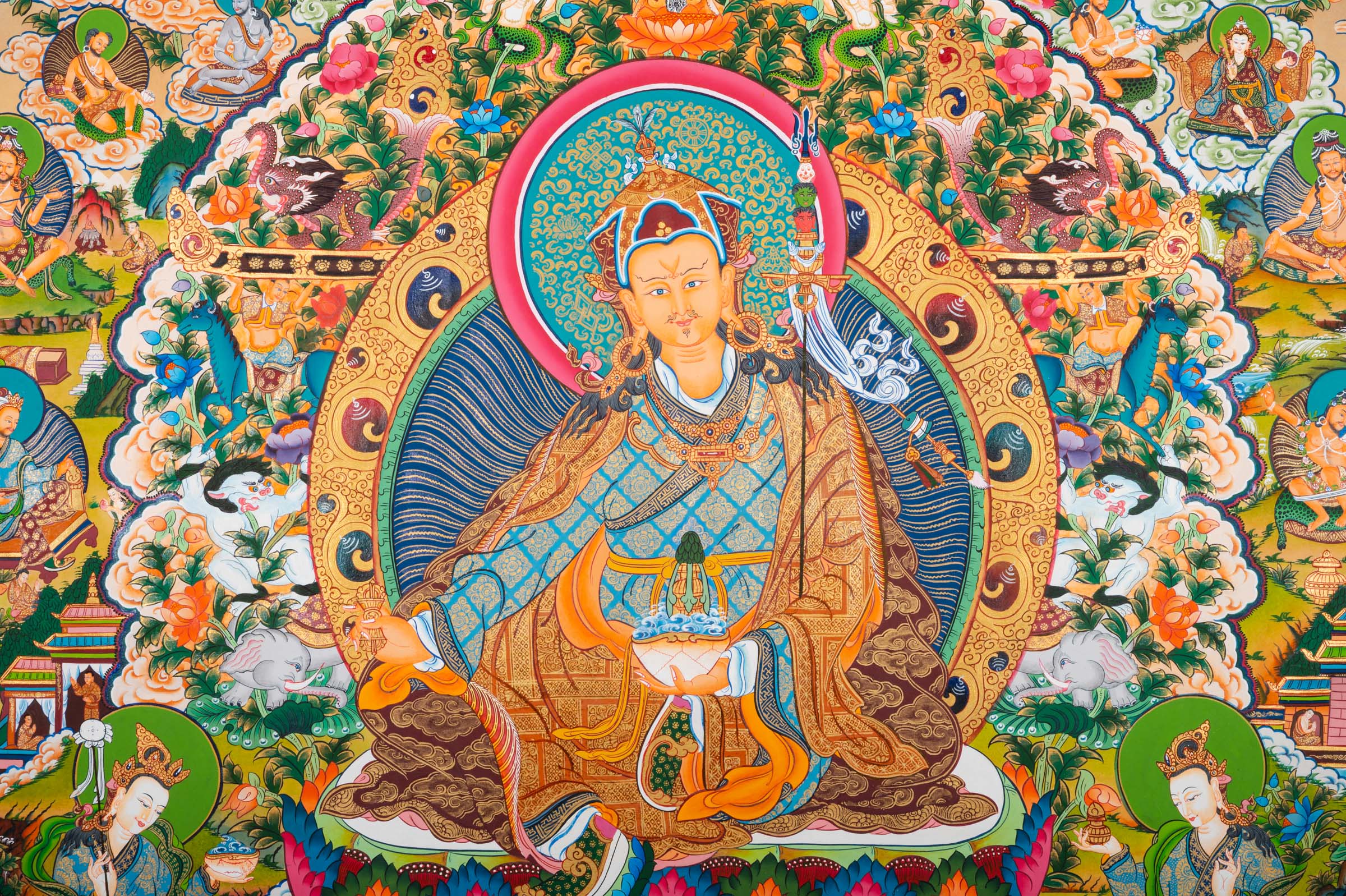 Guru Rinpoche Thangka Painting - Tibetan Handpainted Art