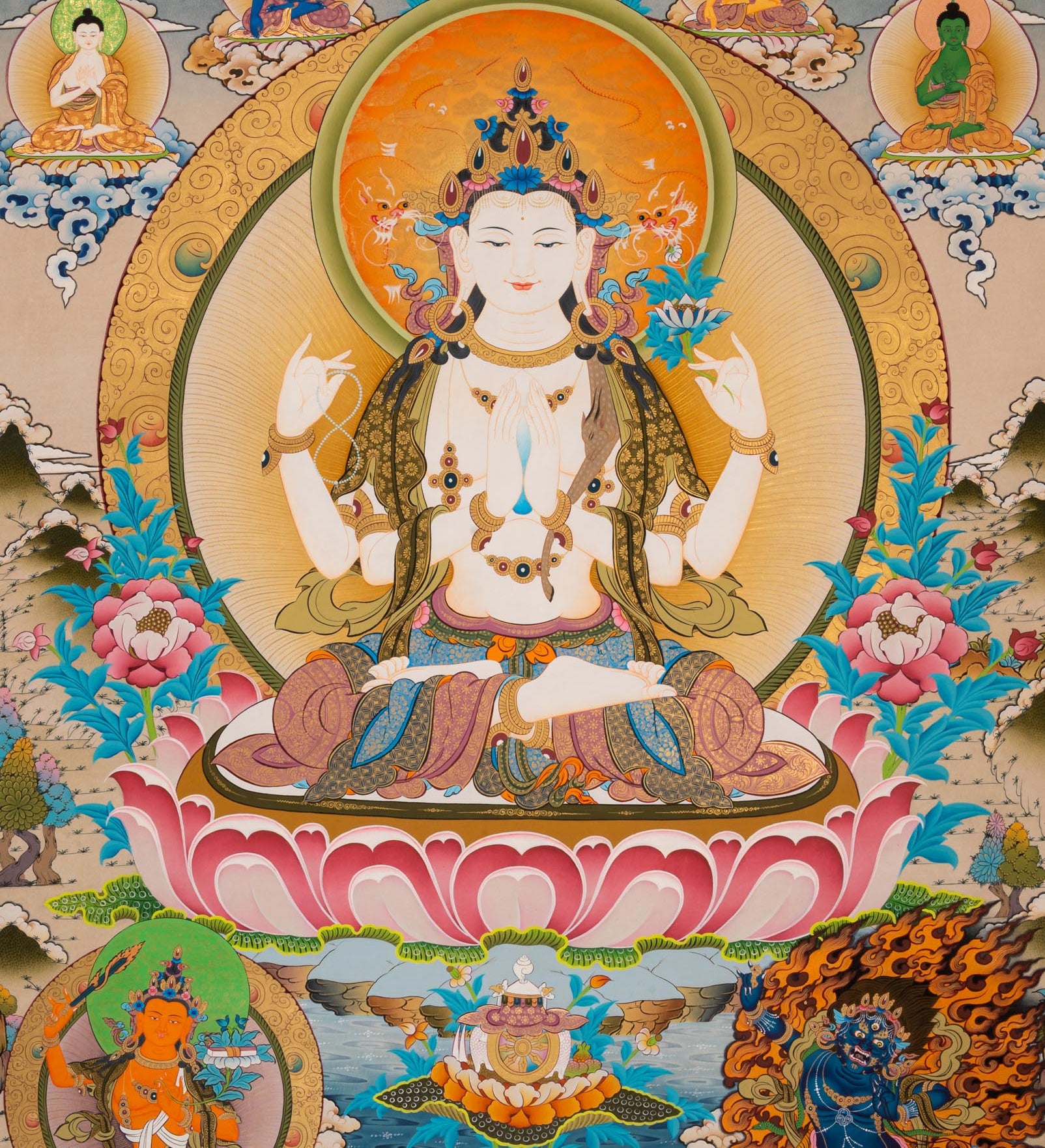 Chenrezig Thangka Painting - Sacred Handpainted Art