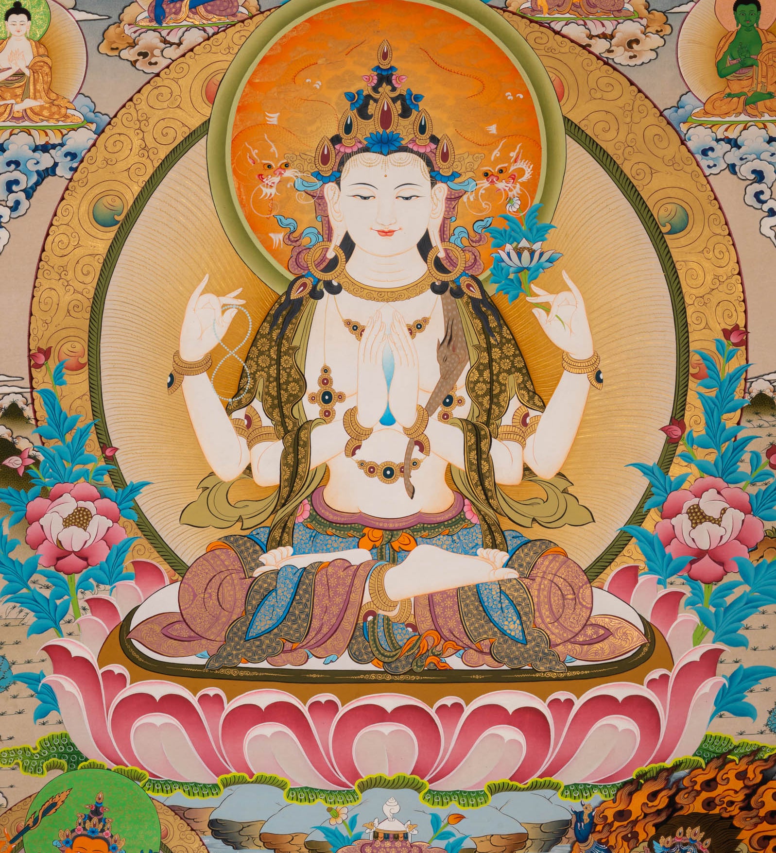 Chenrezig Thangka Painting - Sacred Handpainted Art