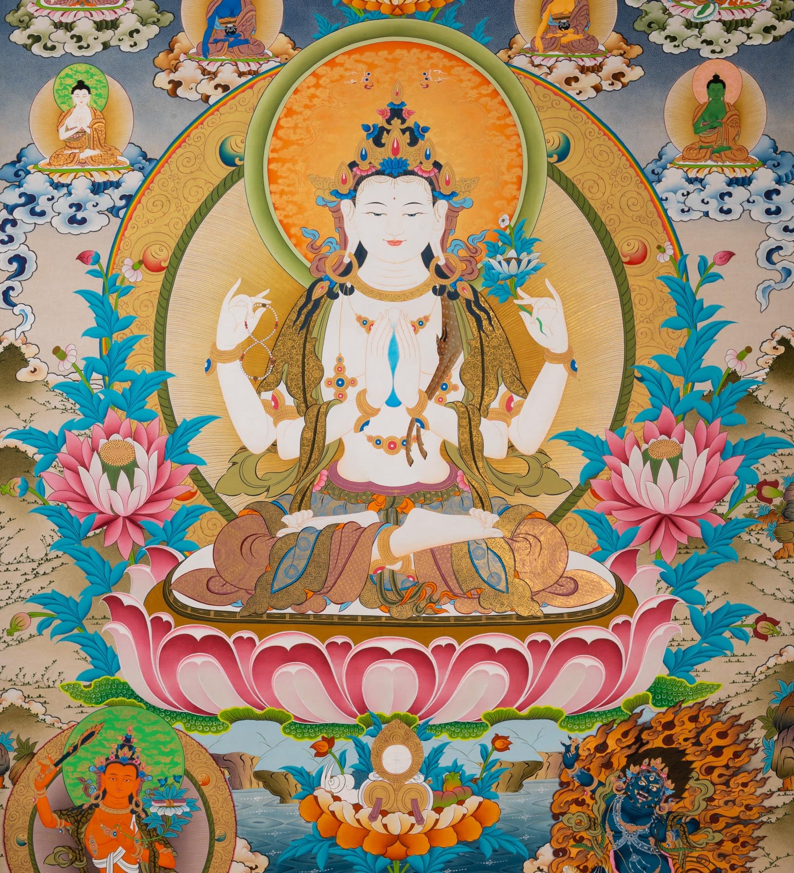 Chenrezig (Avalokiteshvara) Thangka -  Hand-Painted Tibetan Art