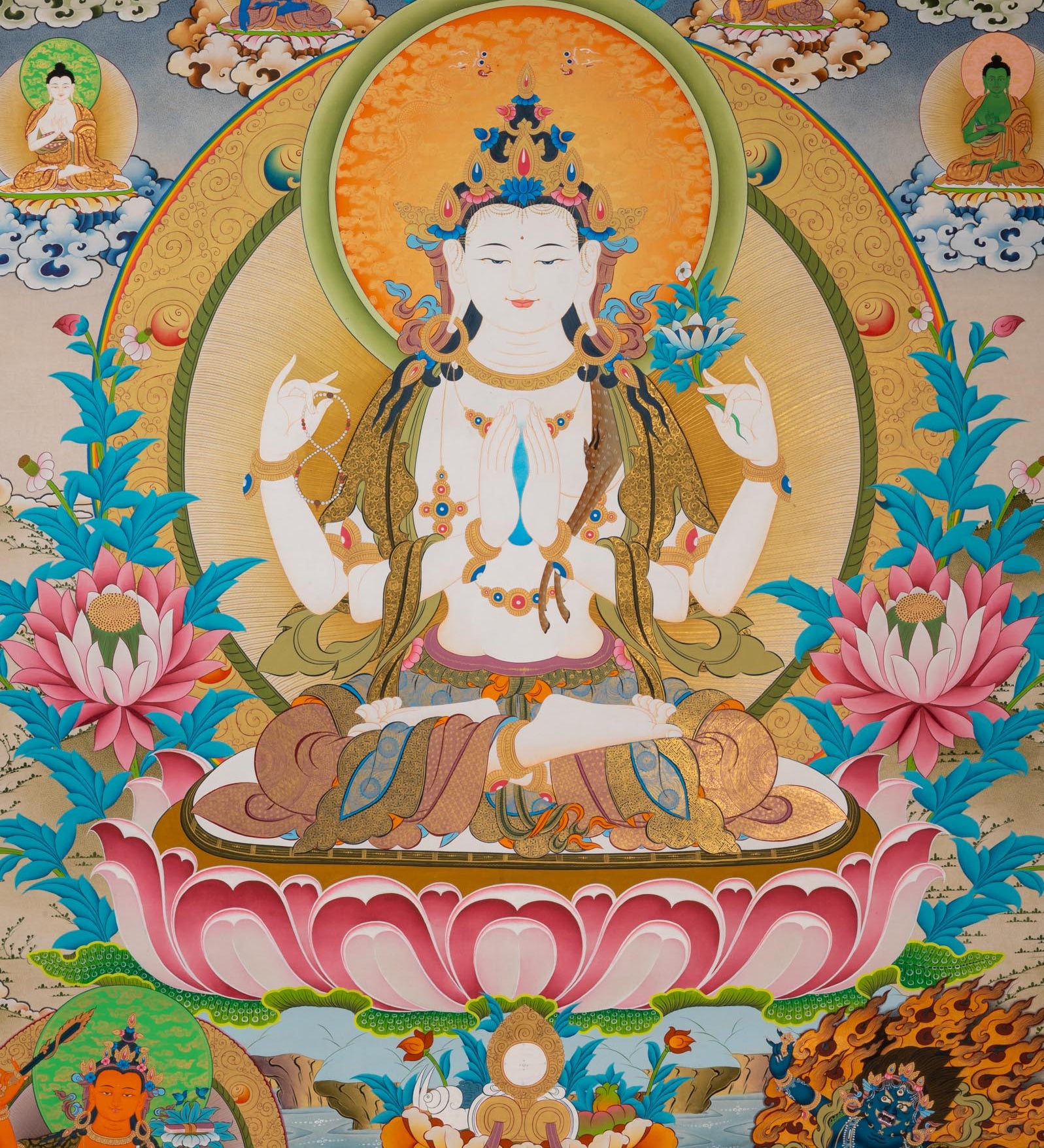 Chenrezig (Avalokiteshvara) Thangka -  Hand-Painted Tibetan Art