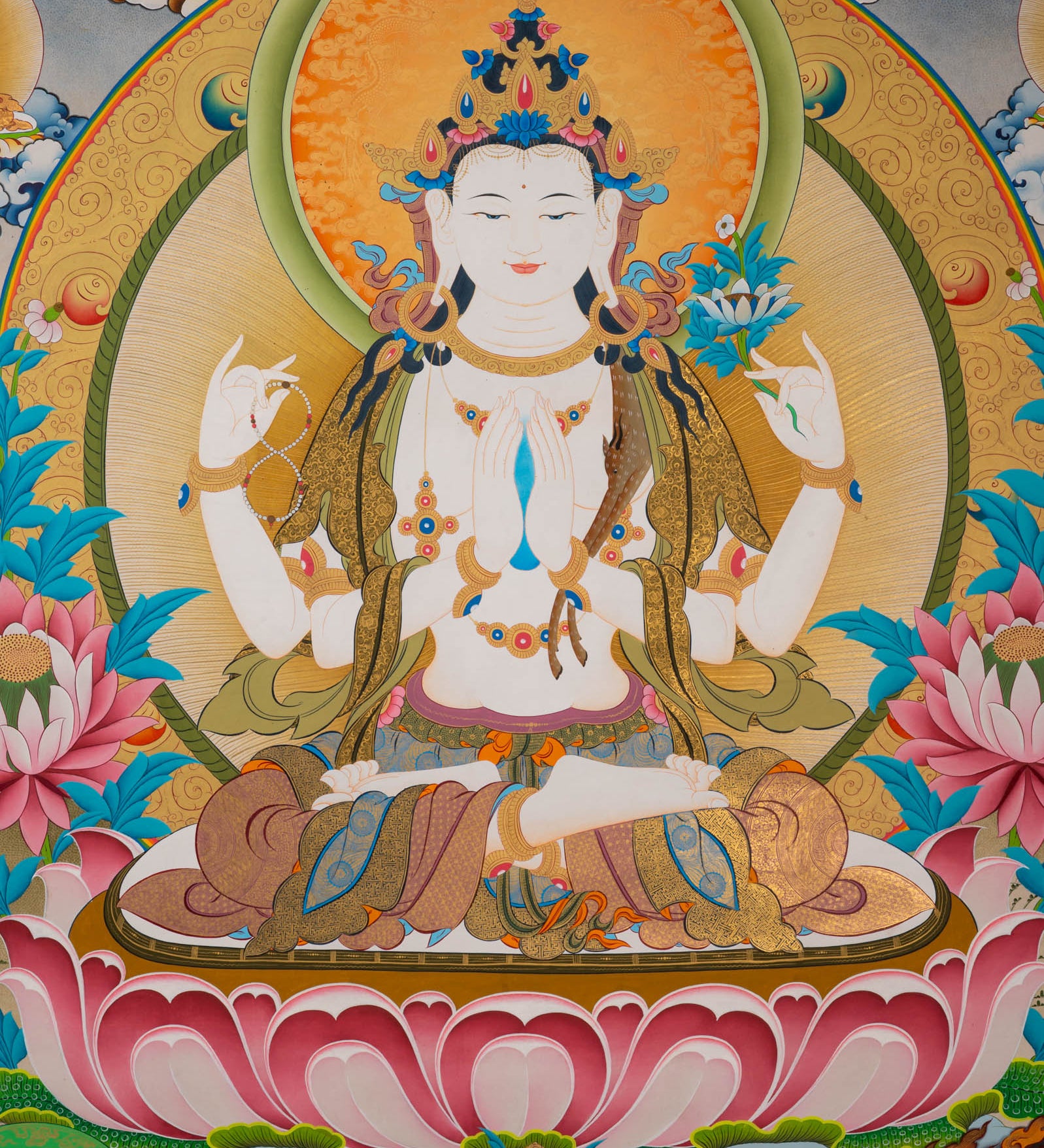 Chenrezig (Avalokiteshvara) Thangka -  Hand-Painted Tibetan Art