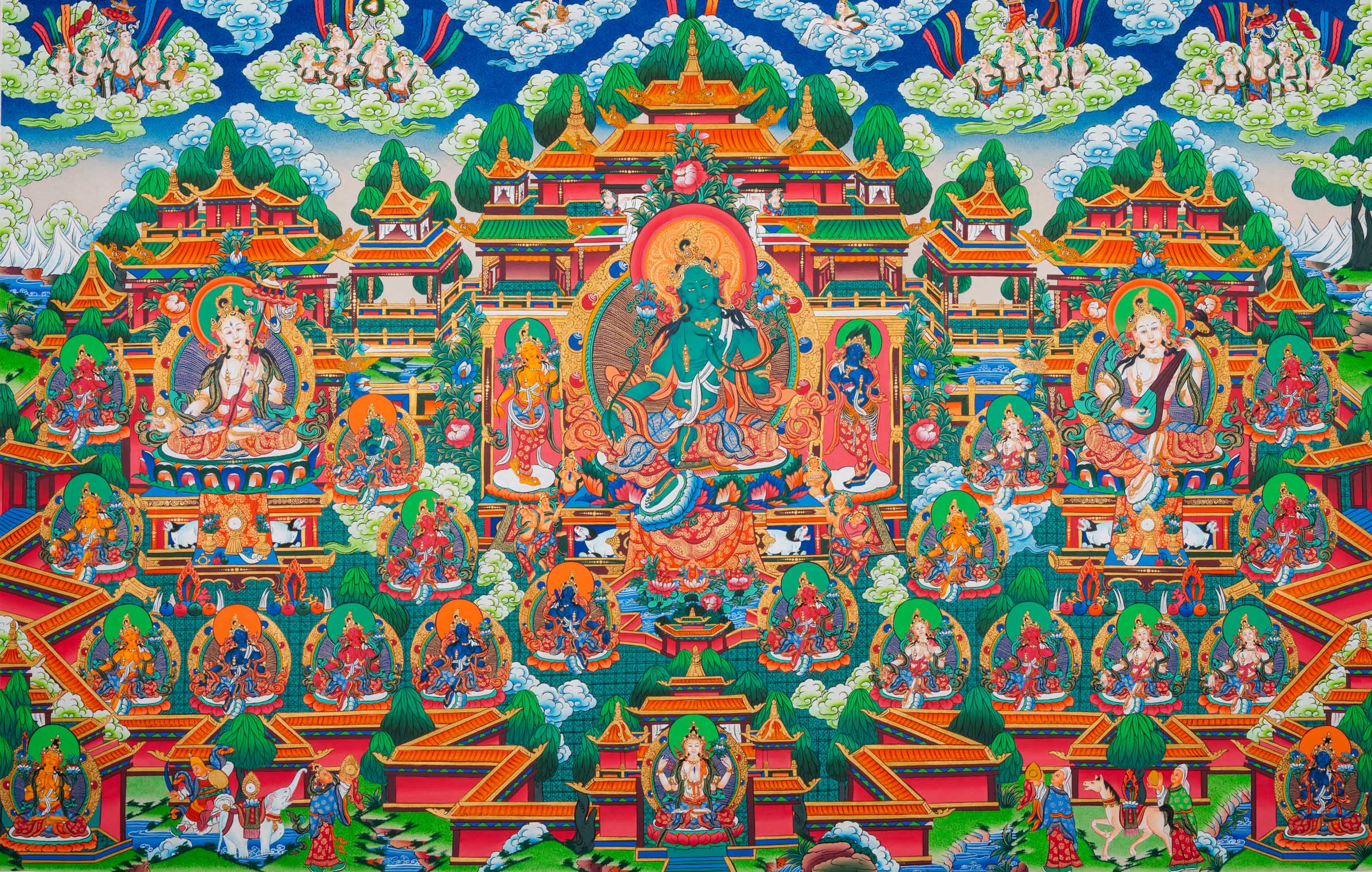Masterpiece Green Tara Thangka  for sacred wall hanging decor.